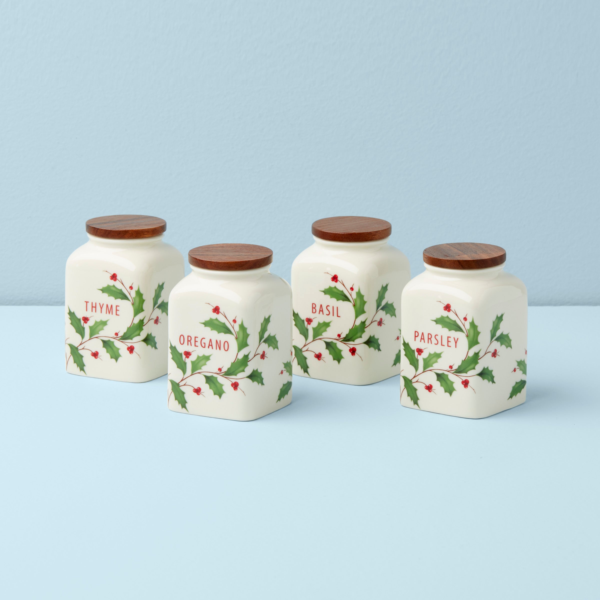 Christmas Spice Jars Set - 4 Wooden Lid Holiday Jars