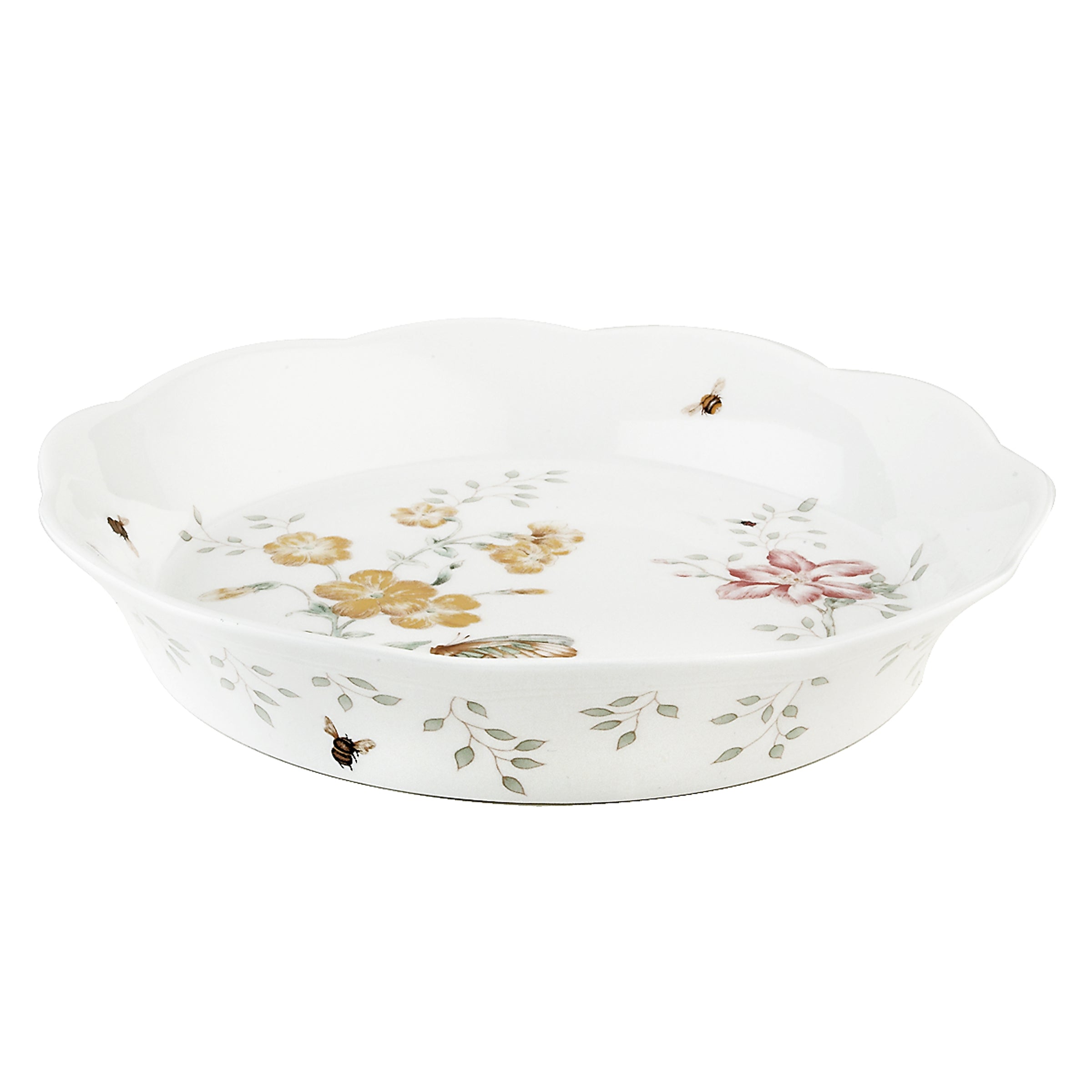 Butterfly Meadow Porcelain Pie Dish with Floral Design