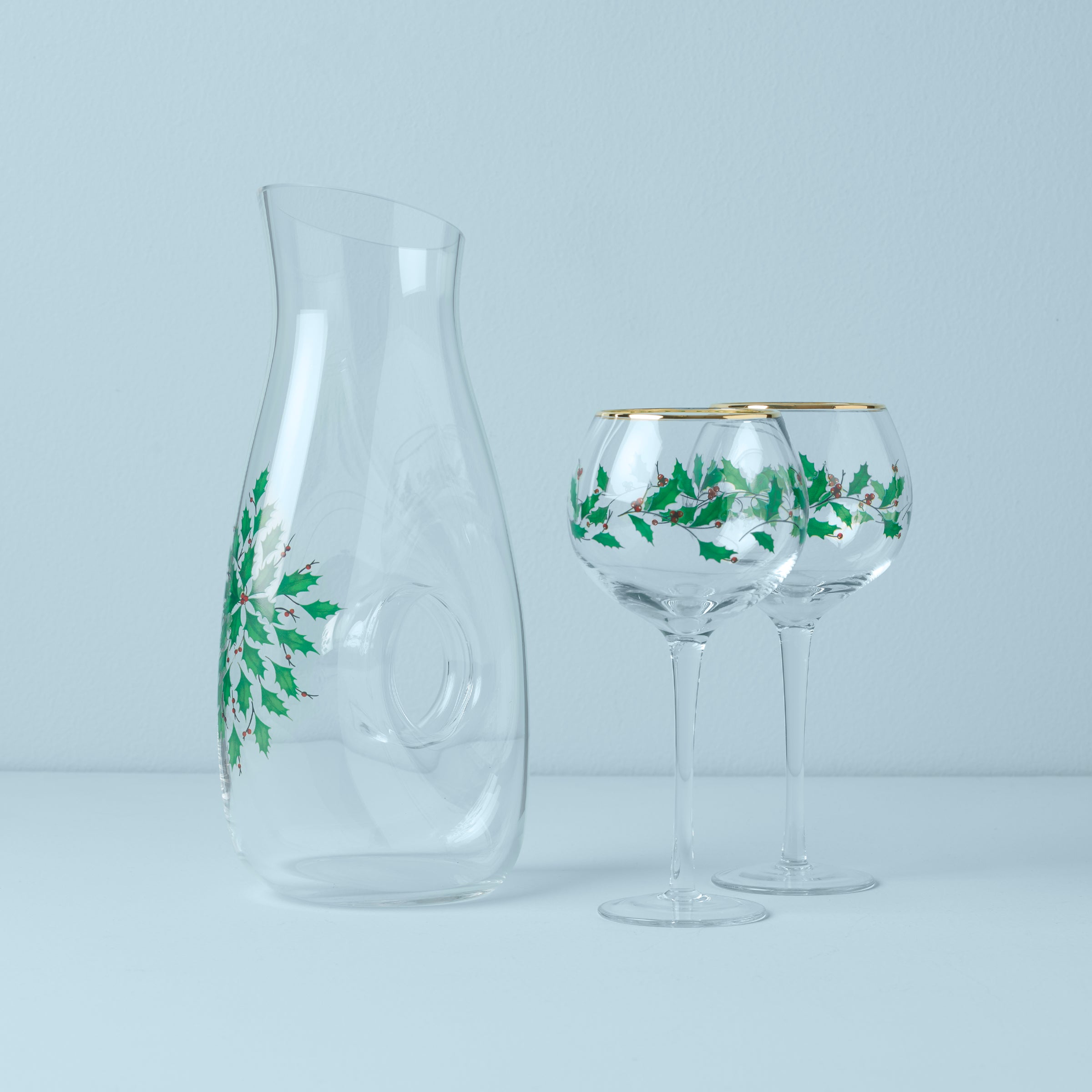 Gold-Accented Holiday Wine Decanter & Glass Set - 3 PC