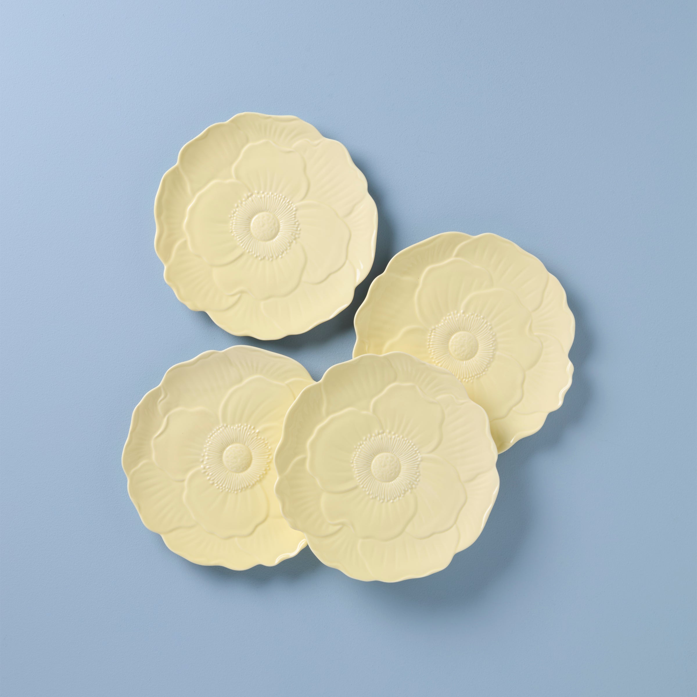 Butterfly Meadow Yellow Floral Porcelain Plates - Set of 4