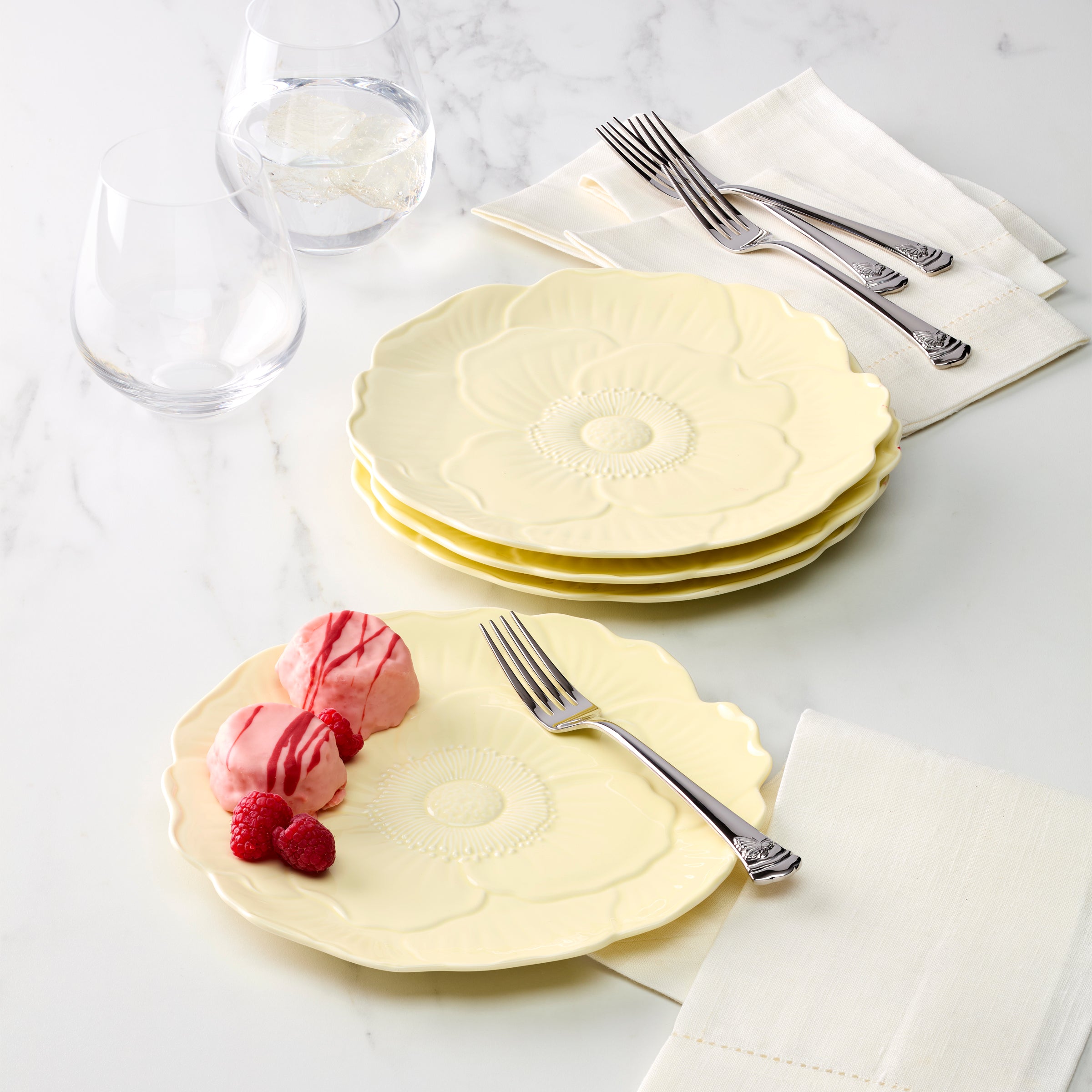 Butterfly Meadow Yellow Floral Porcelain Plates - Set of 4