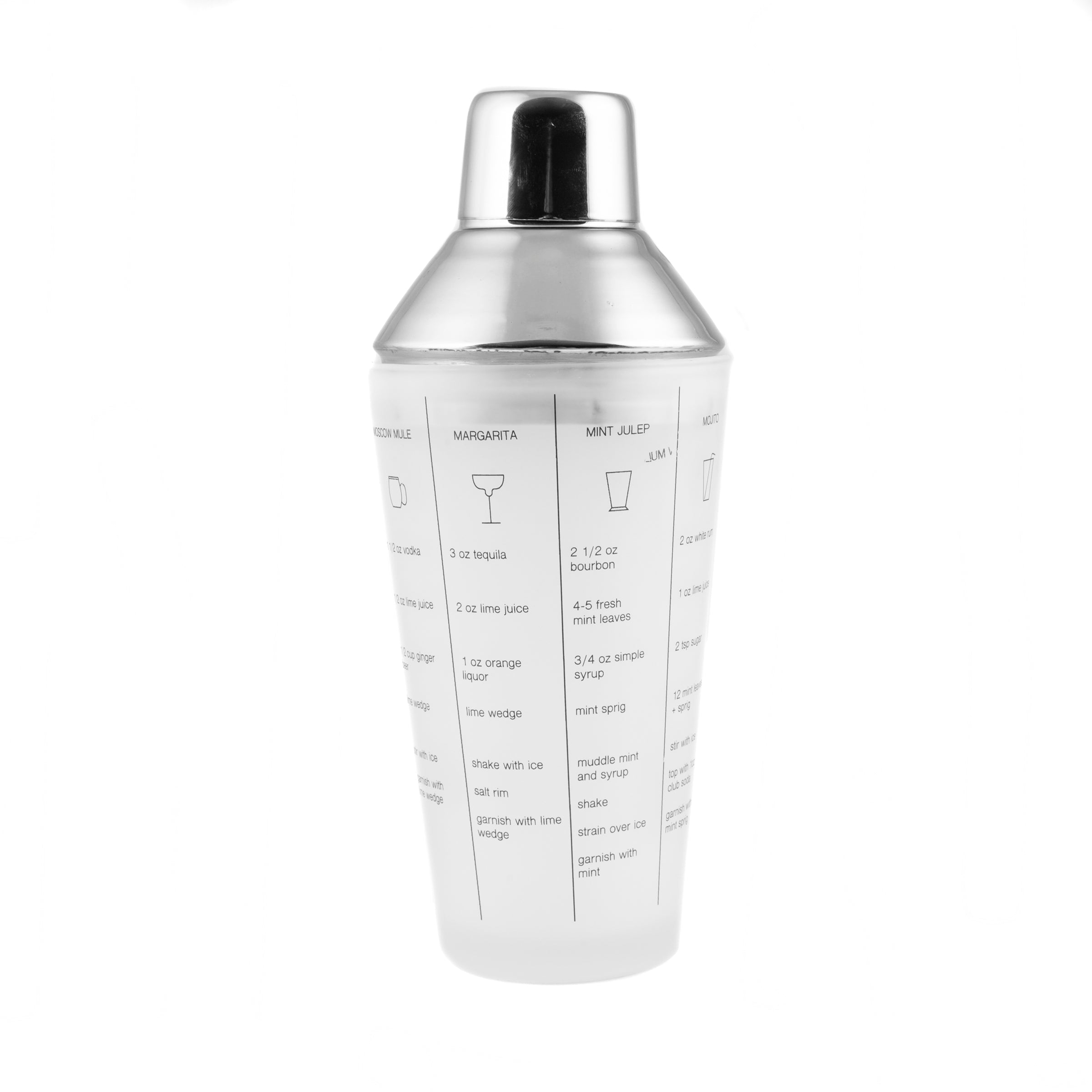 Stainless Steel Cocktail Shaker with Printed Drink Recipes