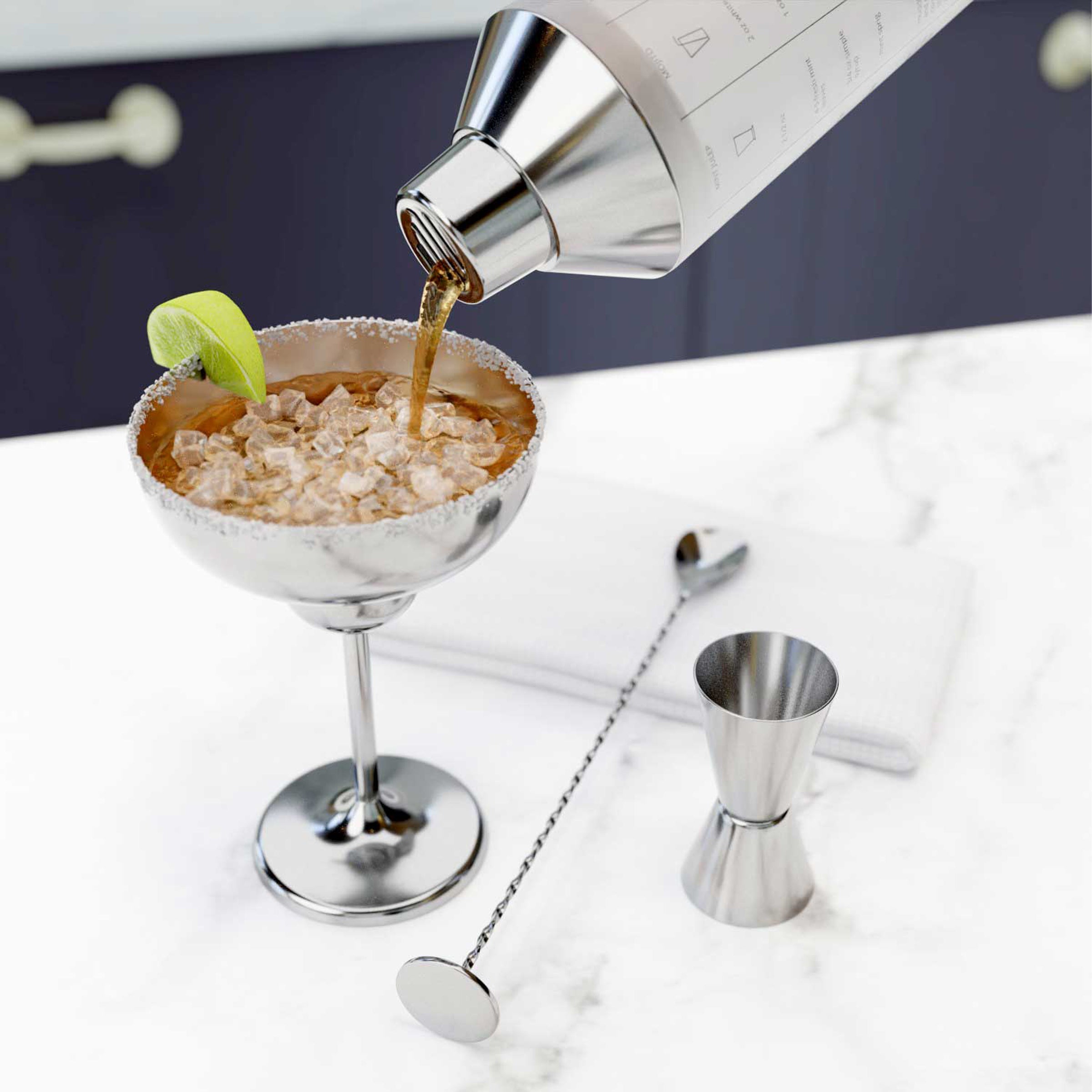 Stainless Steel Cocktail Shaker with Printed Drink Recipes