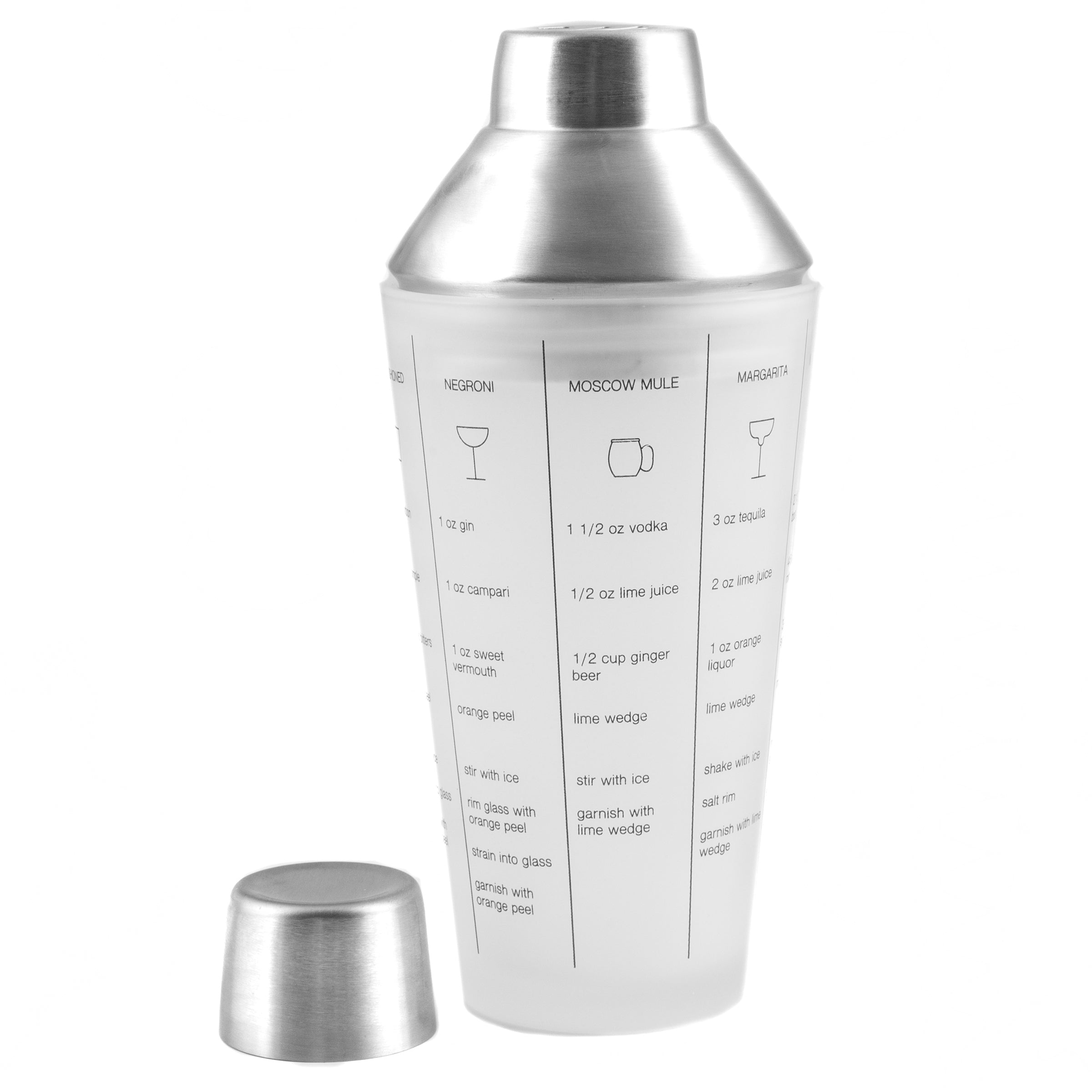 Stainless Steel Cocktail Shaker with Printed Drink Recipes