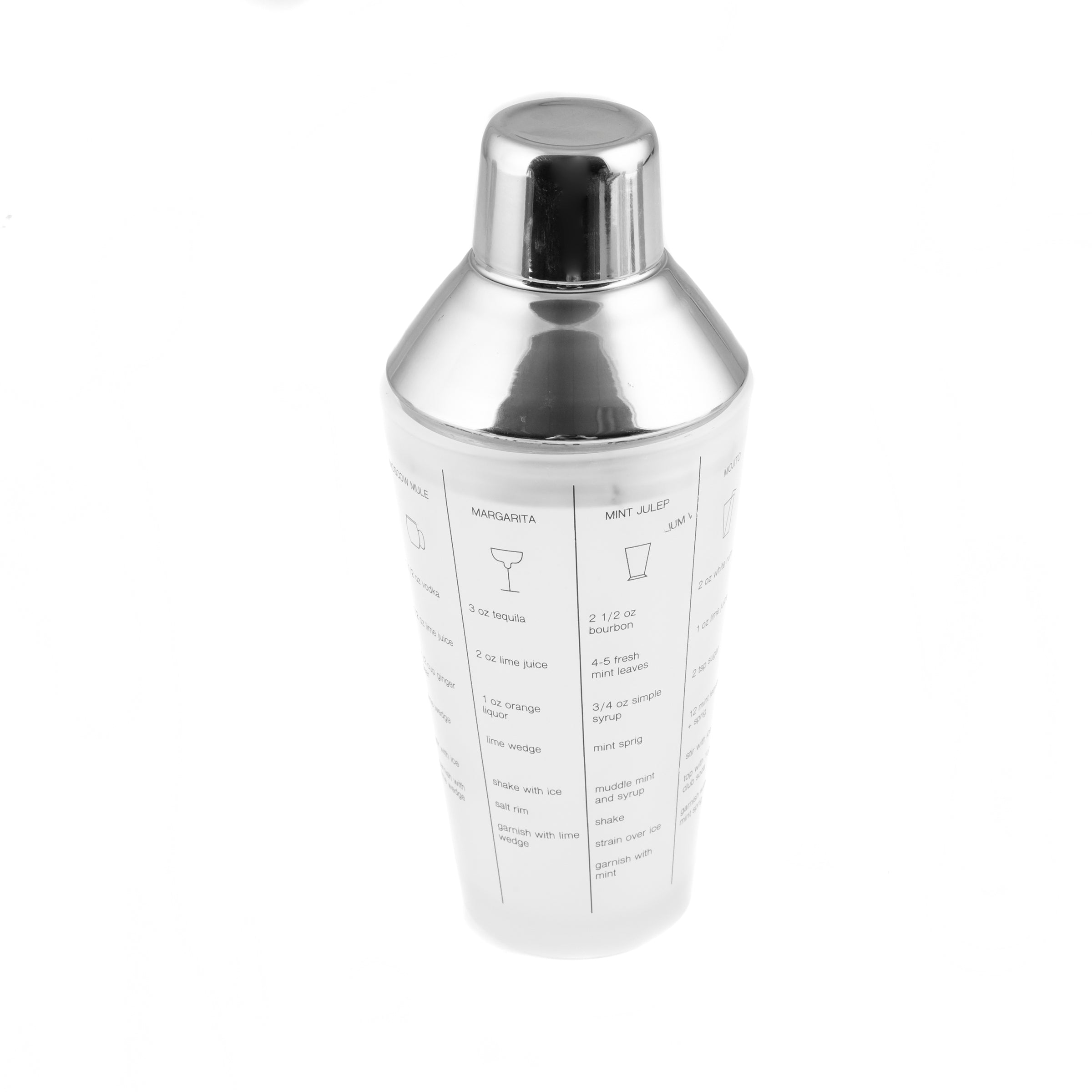 Stainless Steel Cocktail Shaker with Printed Drink Recipes