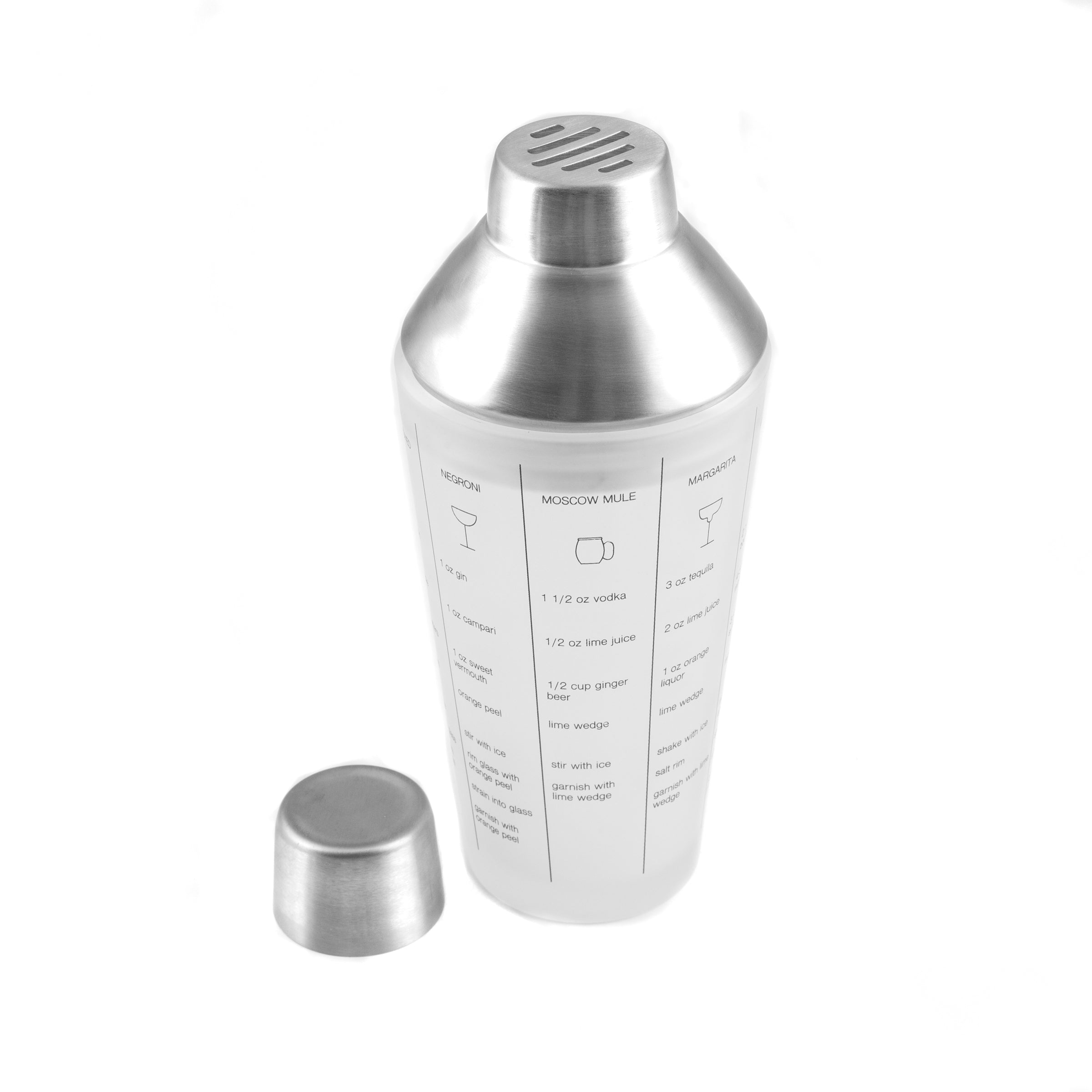 Stainless Steel Cocktail Shaker with Printed Drink Recipes