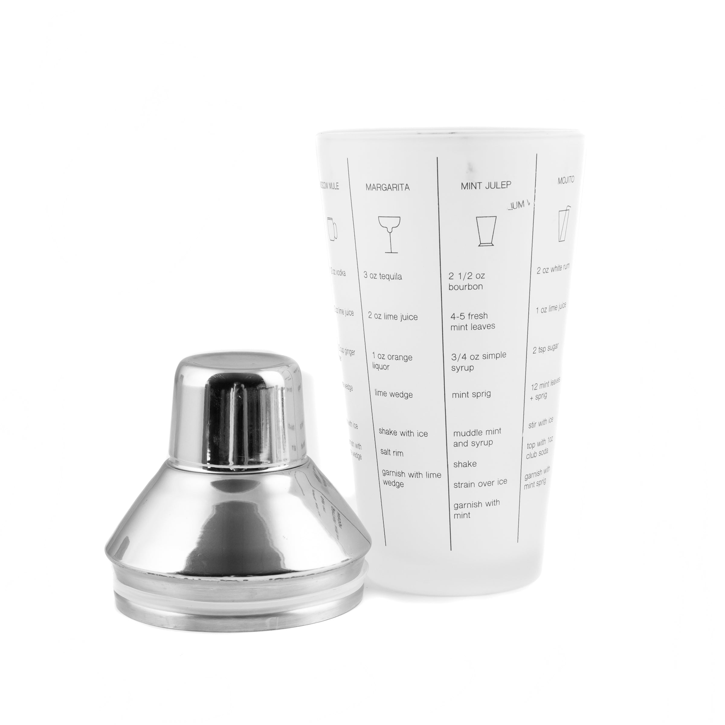 Stainless Steel Cocktail Shaker with Printed Drink Recipes