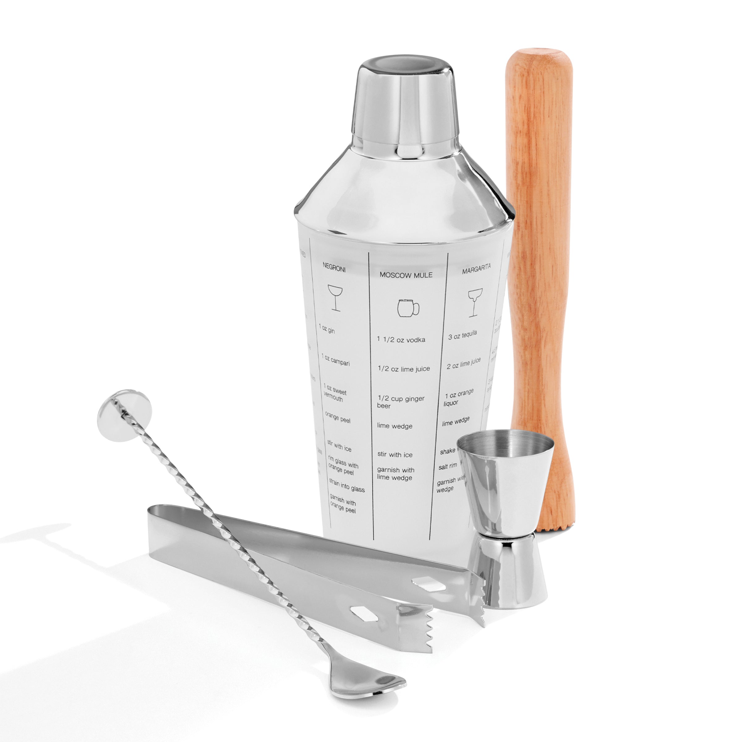 5-Piece Mixology Cocktail Shaker Set with Glass Recipe Guide