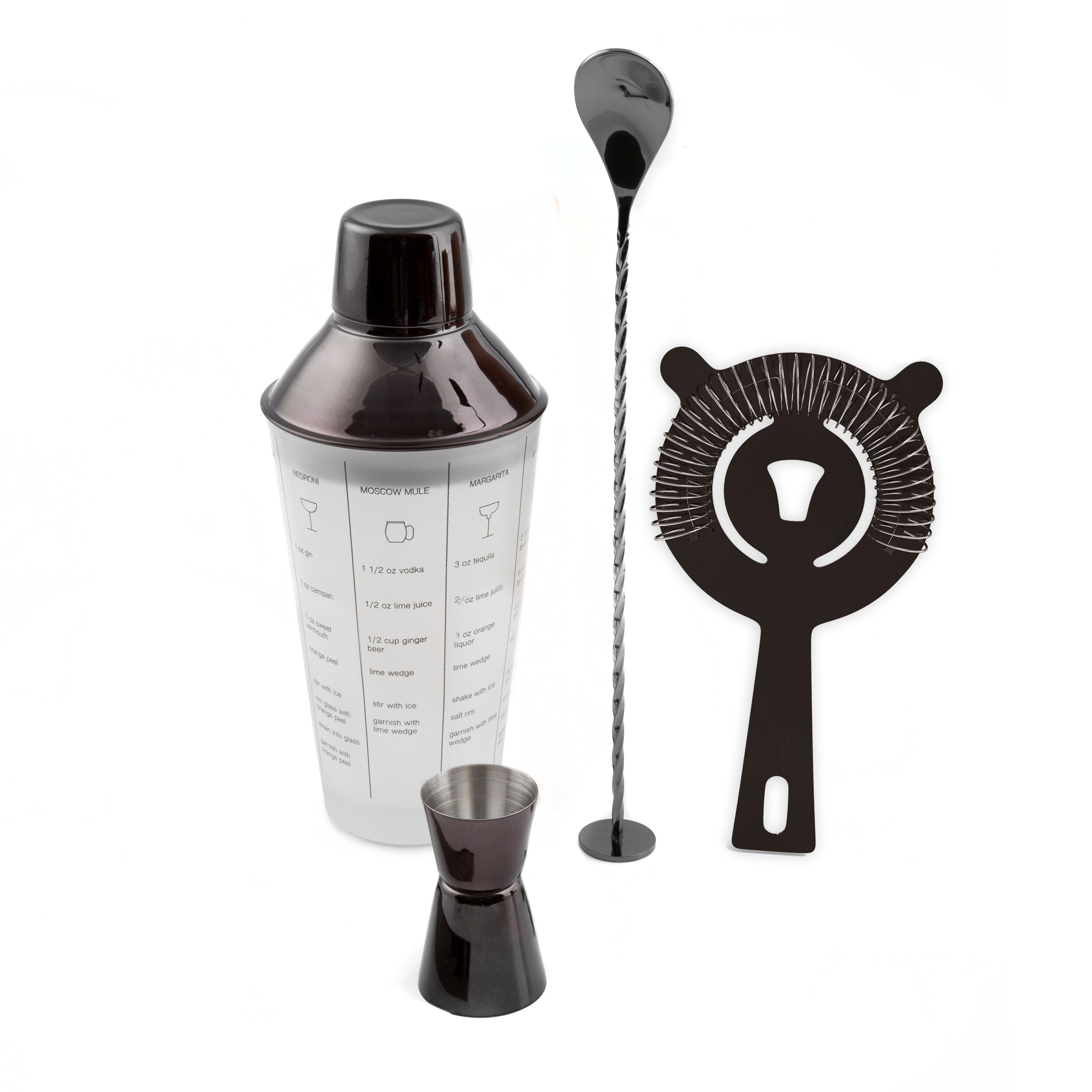 Black Cocktail Shaker Set - 4-Piece Mixology Kit with Glass & Tools