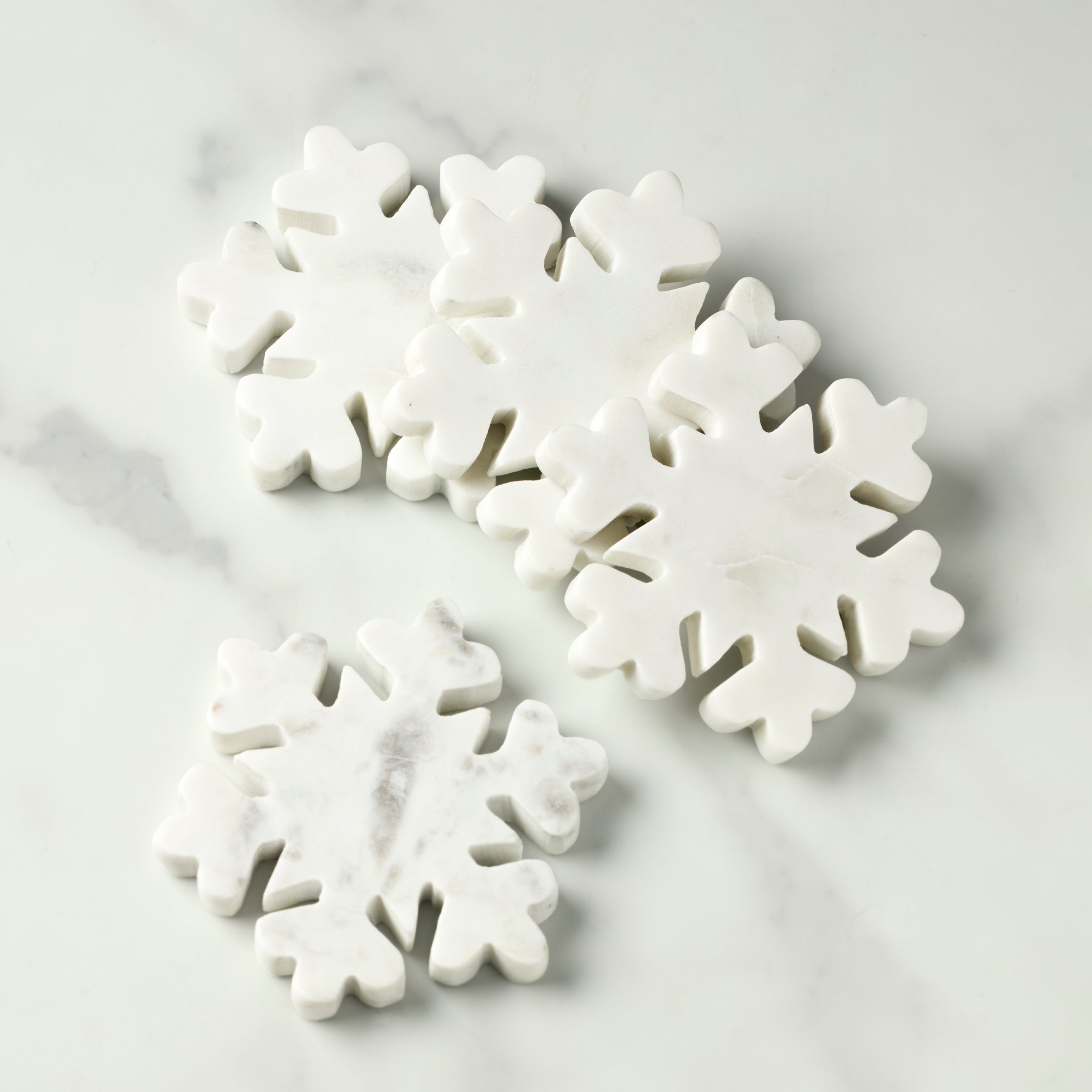 Handcrafted White Marble Snowflake Coasters for Winter