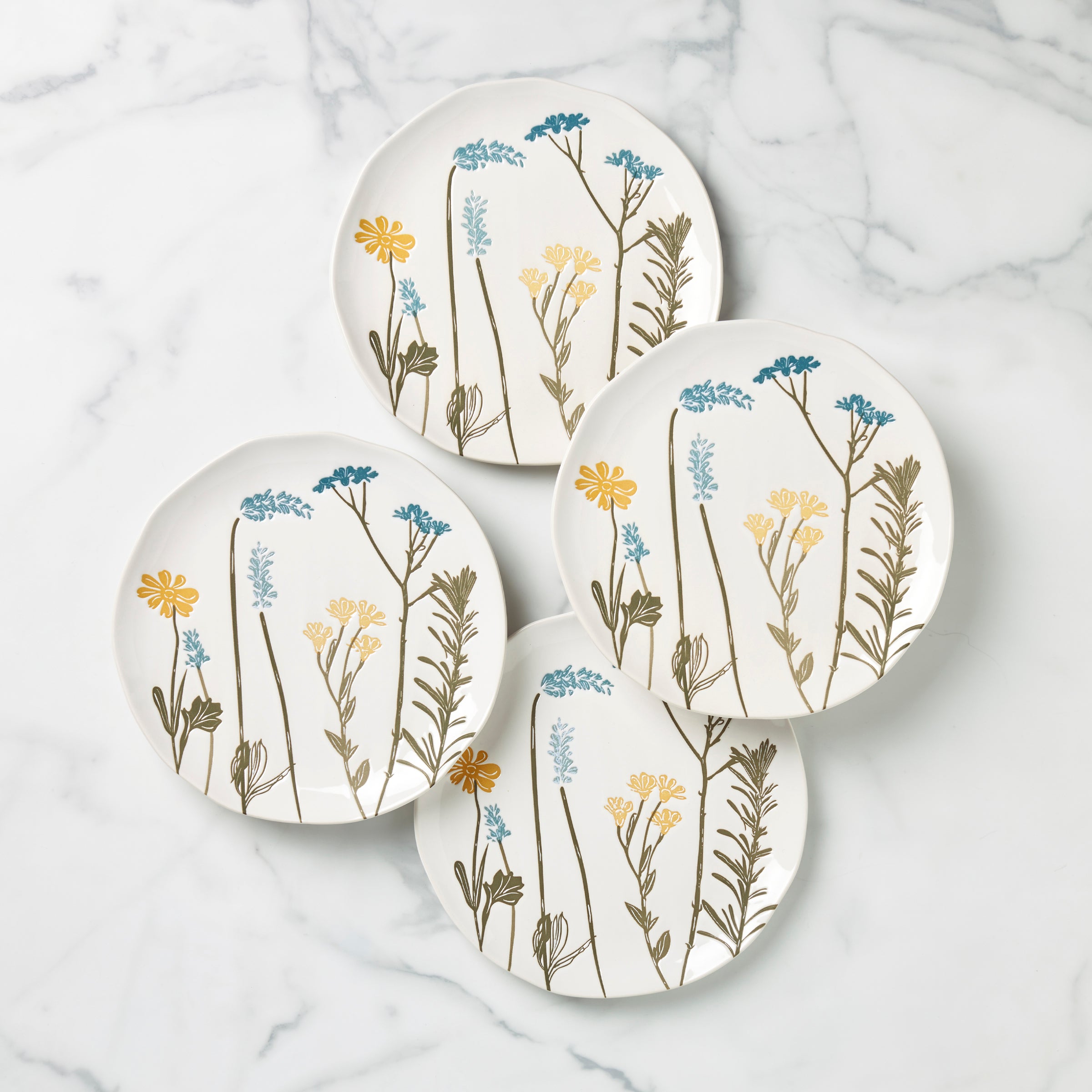 Wildflower Stoneware Accent Plates - Set of 4 Spring Dinnerware