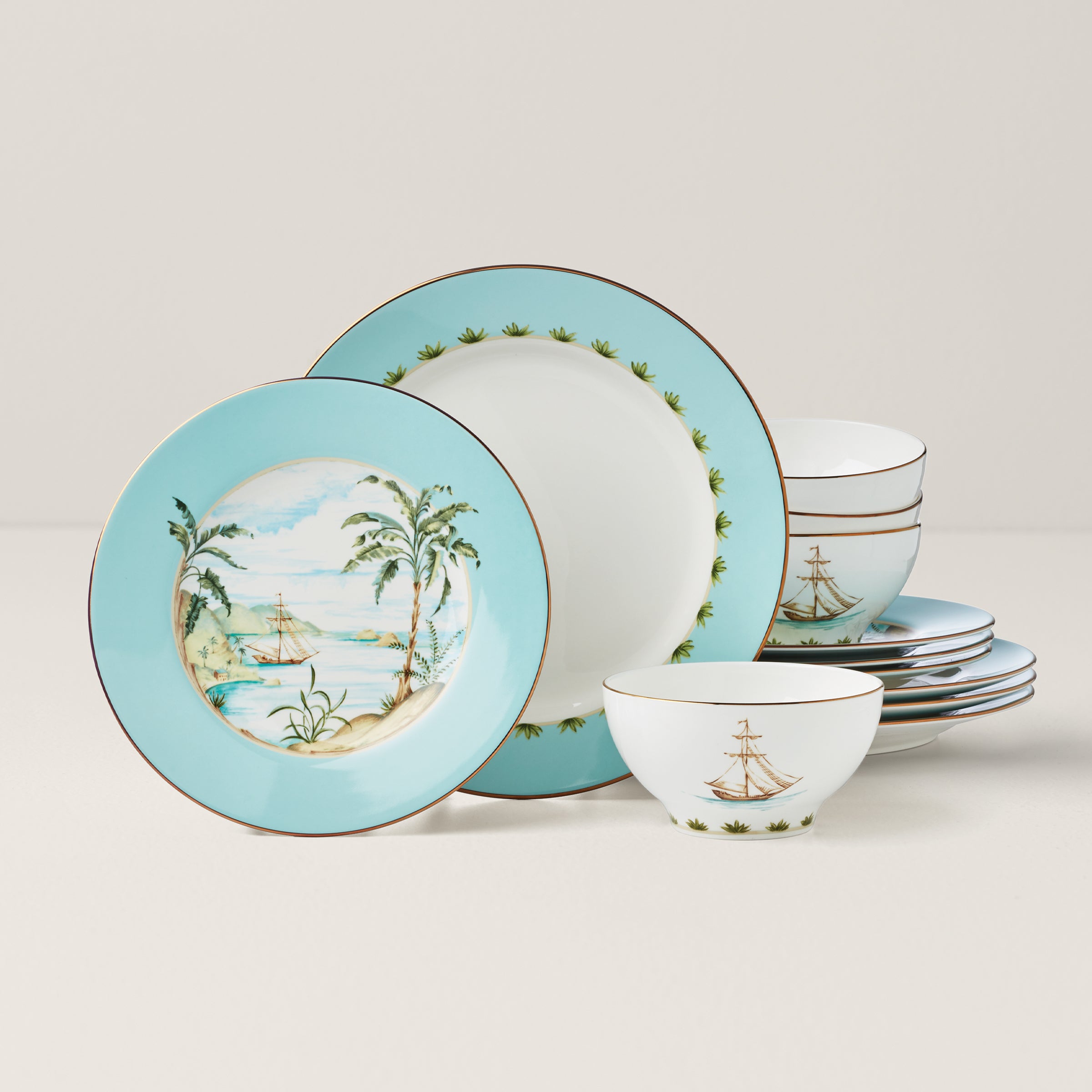 British Colonial Tradewind 12-Piece Tropical Dinnerware Set