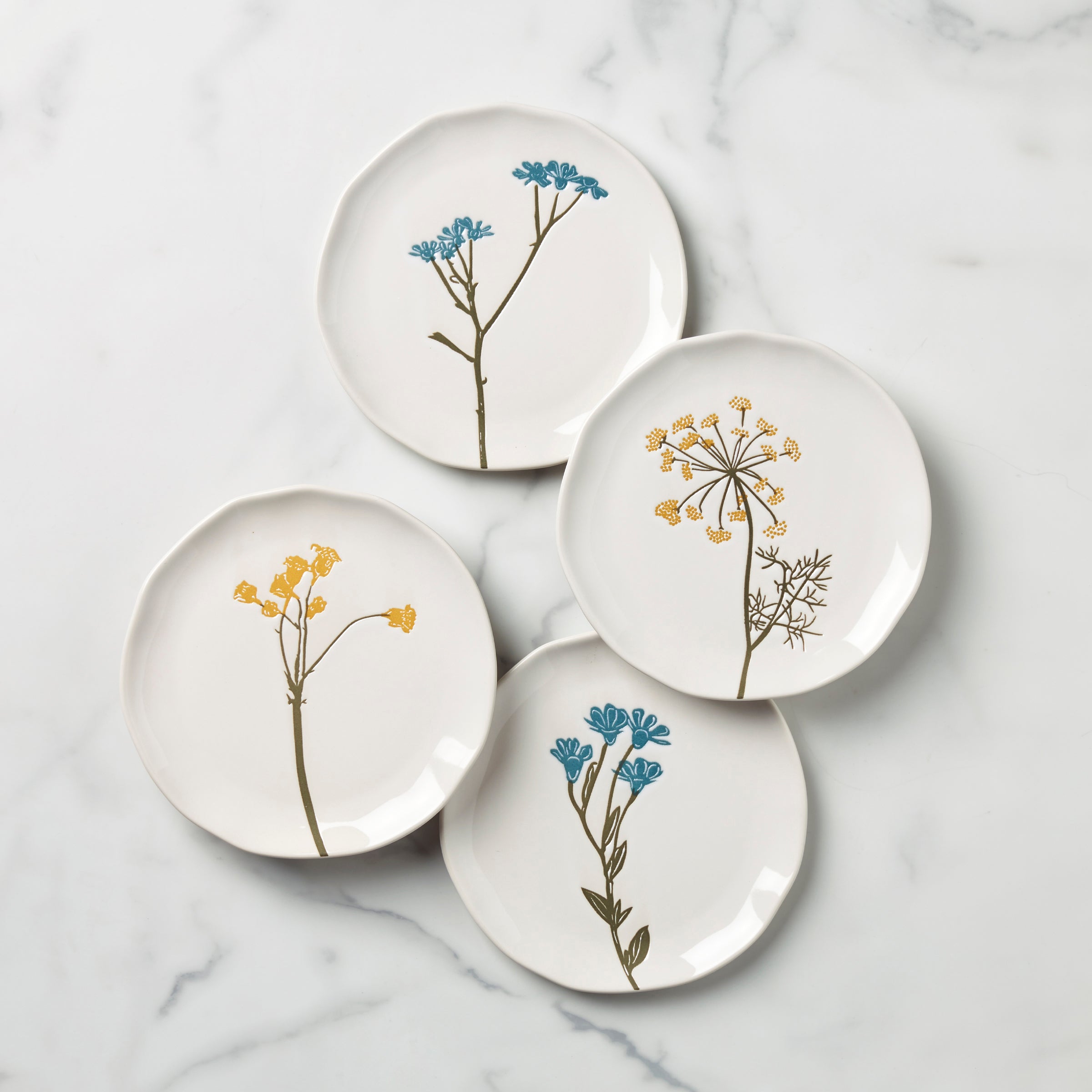 Wildflower Stoneware Appetizer Plates - Set of 4 for Spring Entertaining