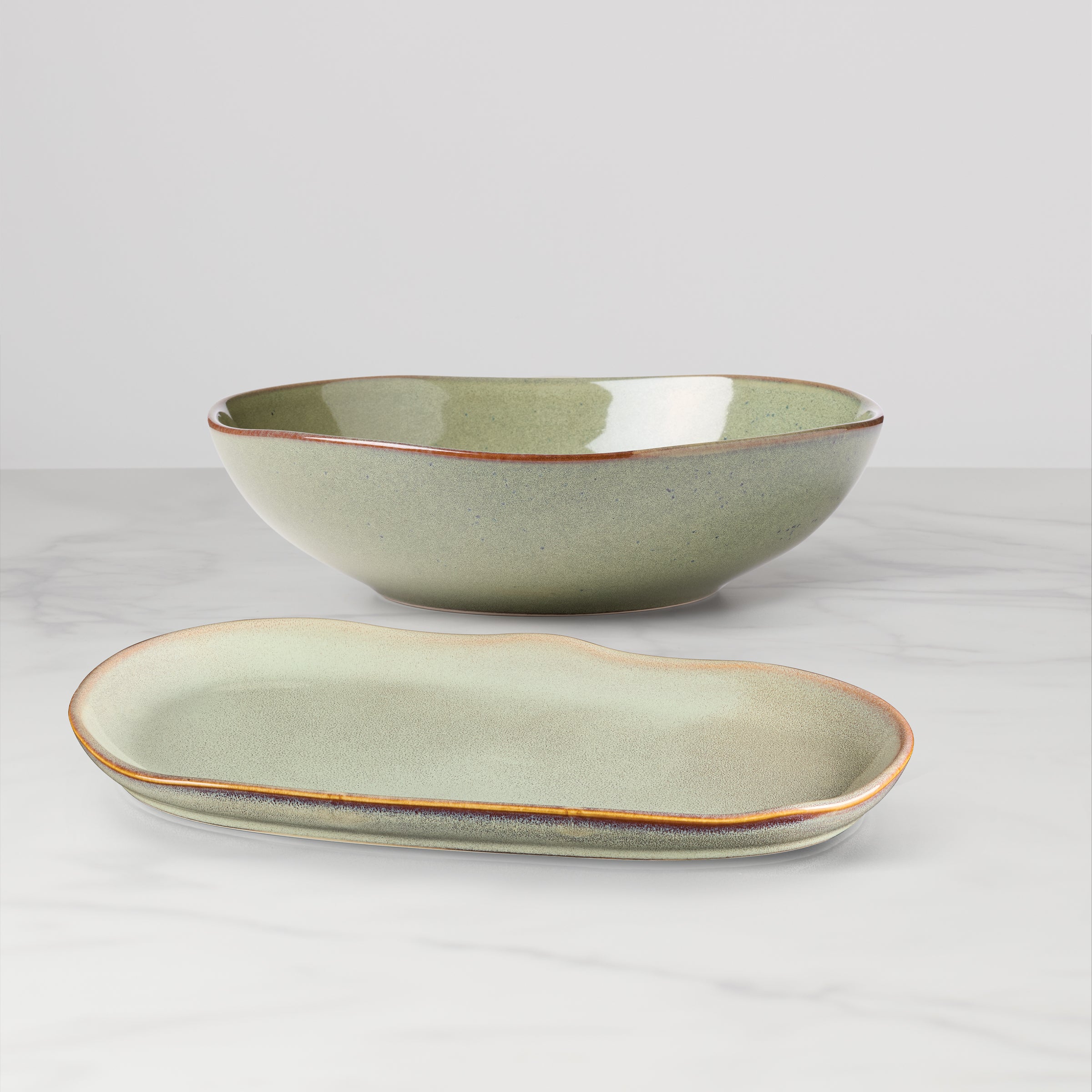 Organic Shades Green Stoneware Serving Set - 2-Piece Dishwasher Safe