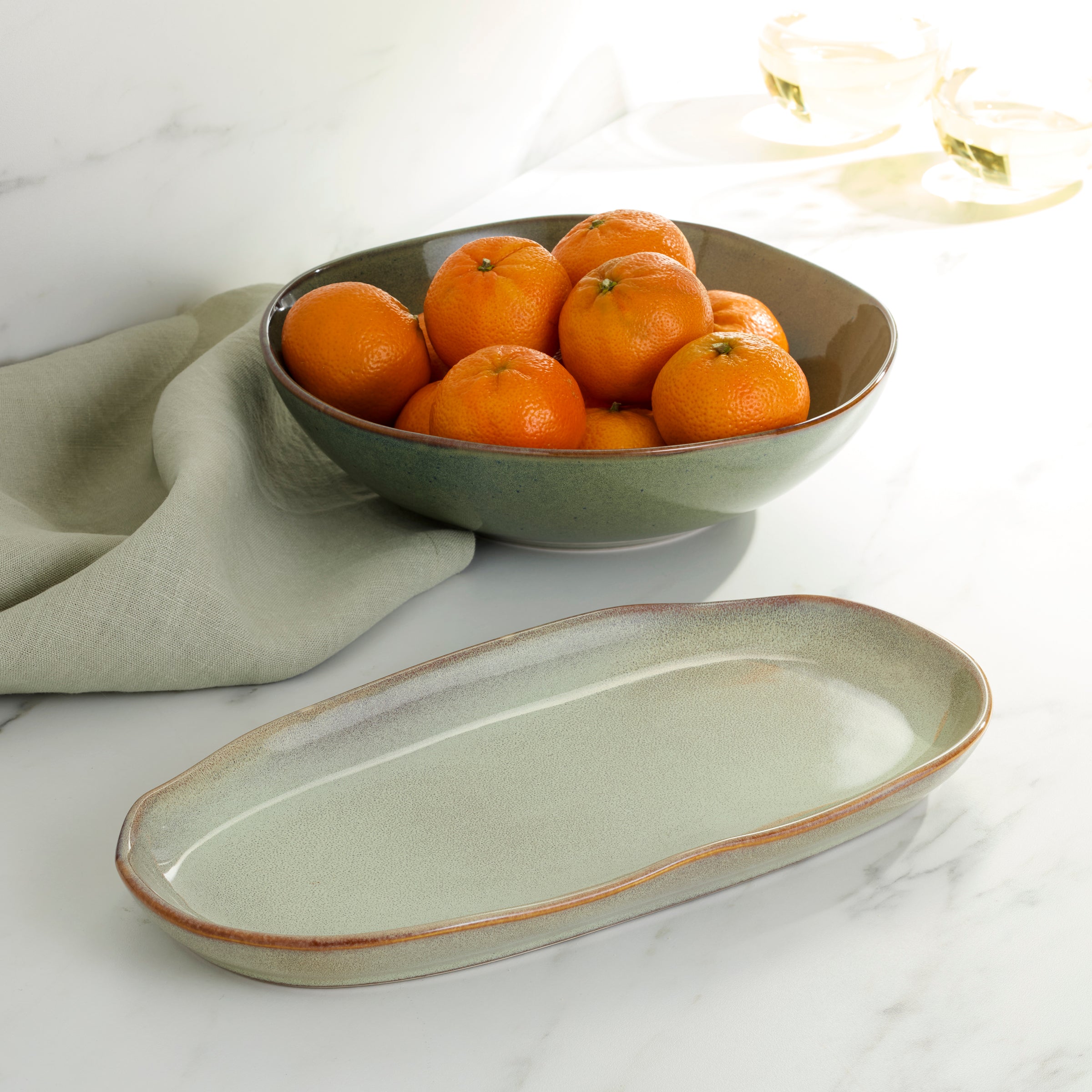 Organic Shades Green Stoneware Serving Set - 2-Piece Dishwasher Safe