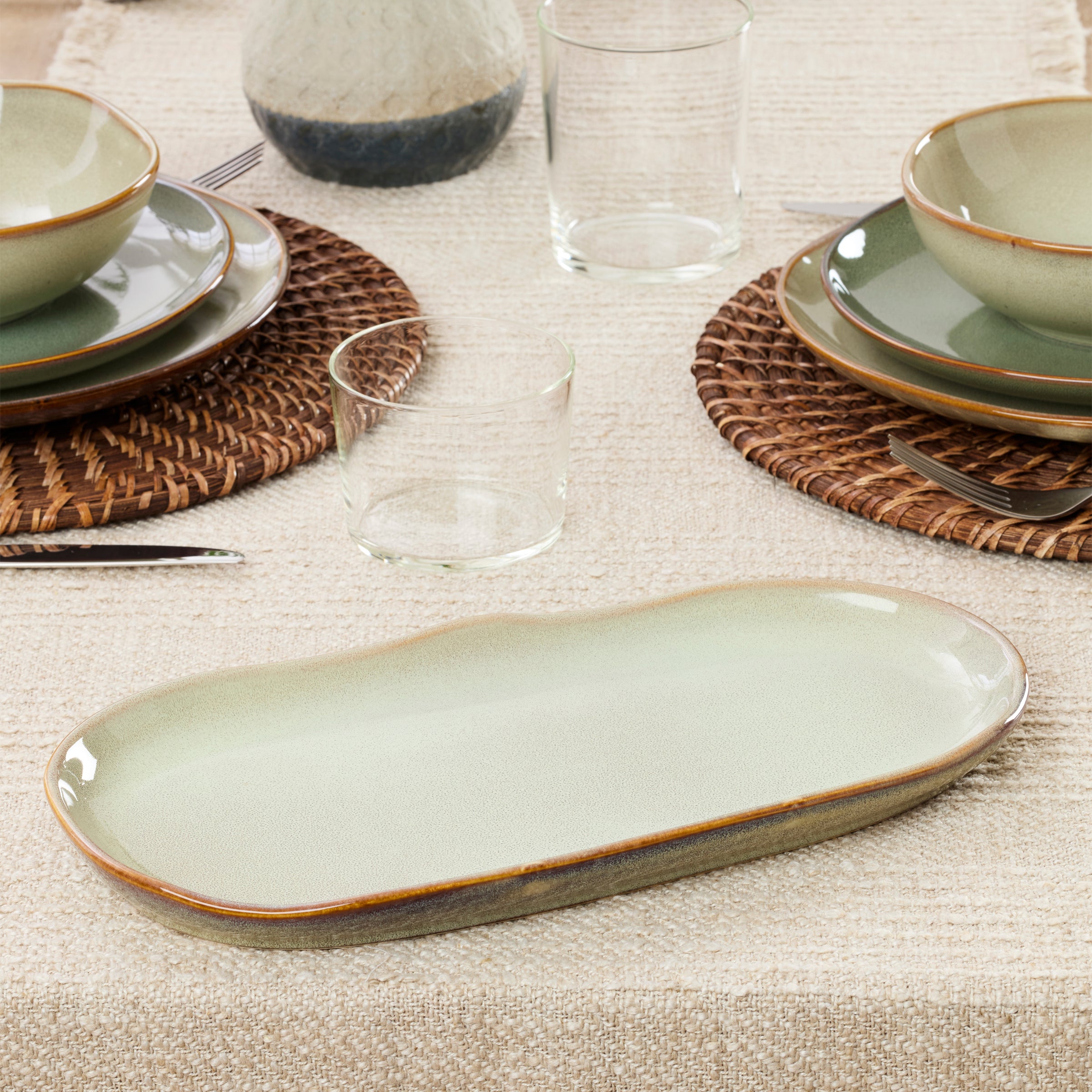 Organic Shades Green Stoneware Serving Set - 2-Piece Dishwasher Safe