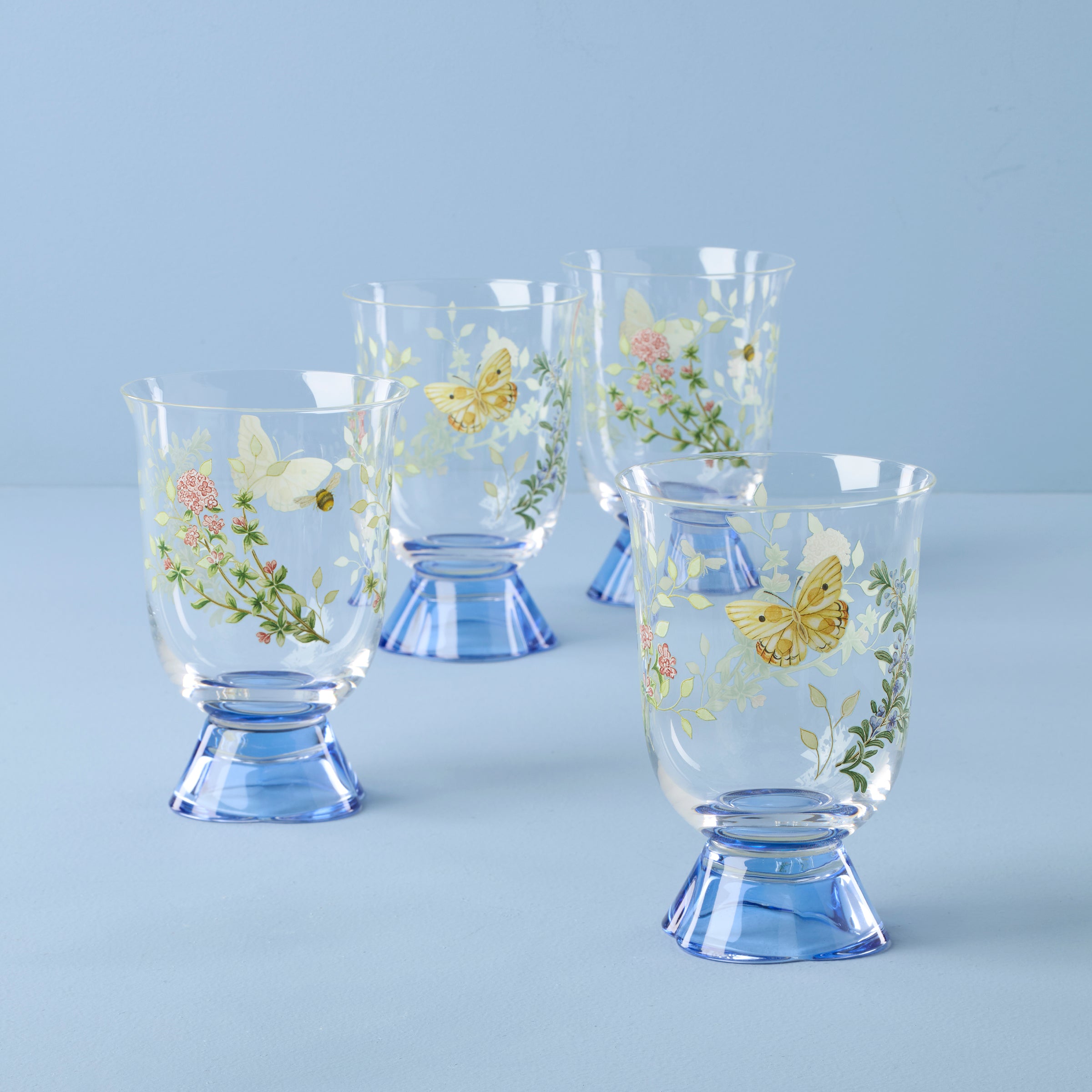 Butterfly Meadow Herbal Short Tumblers - Set of 4 Glass Cups