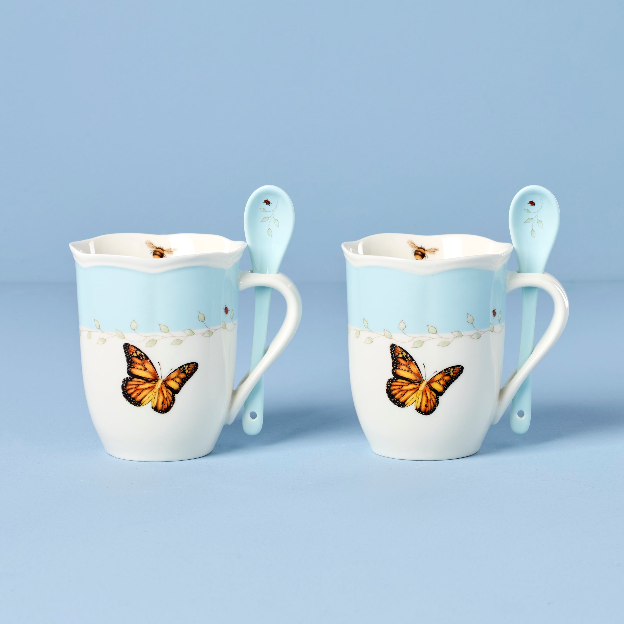Butterfly Meadow Blue Mug Set with Spoons - 2 Piece