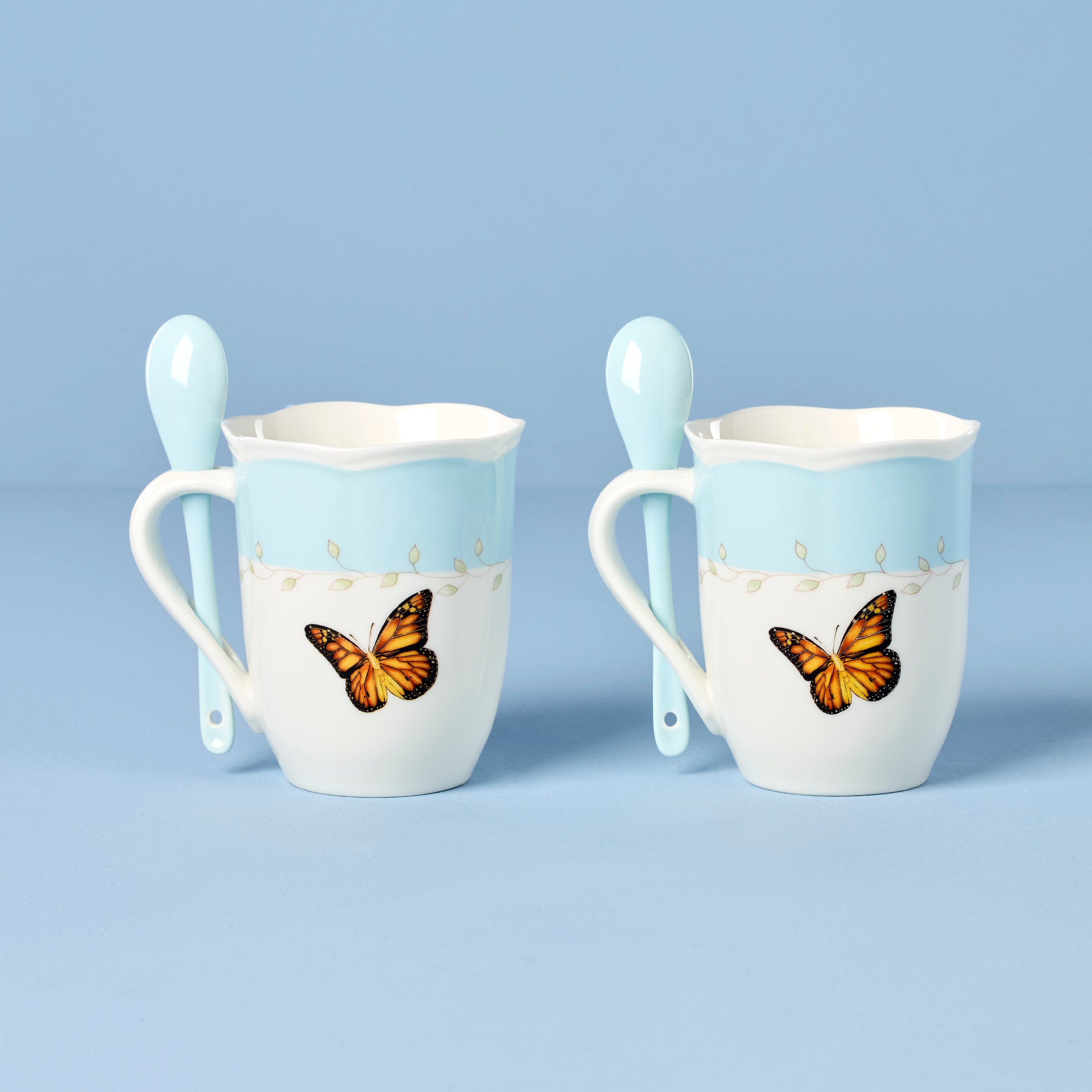 Butterfly Meadow Blue Mug Set with Spoons - 2 Piece