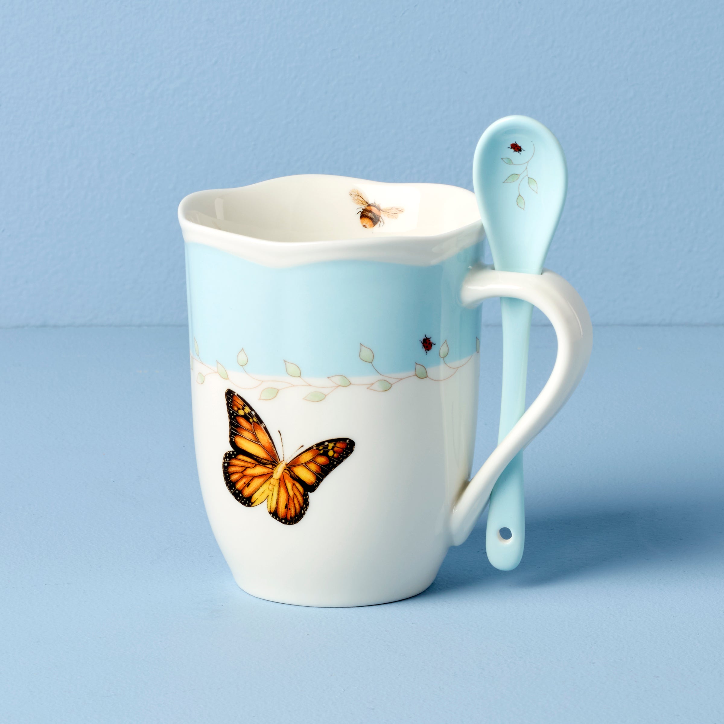 Butterfly Meadow Blue Mug Set with Spoons - 2 Piece