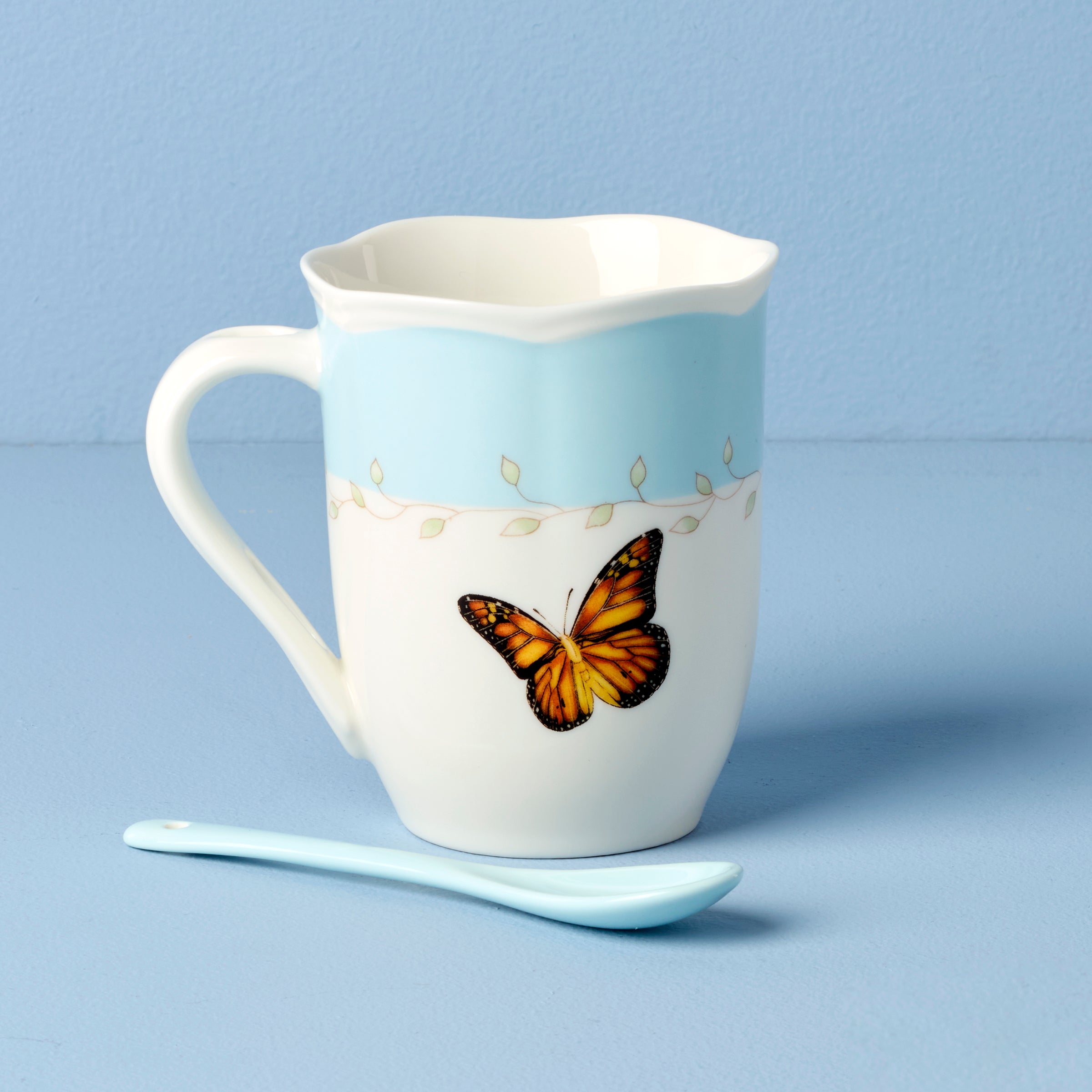 Butterfly Meadow Blue Mug Set with Spoons - 2 Piece