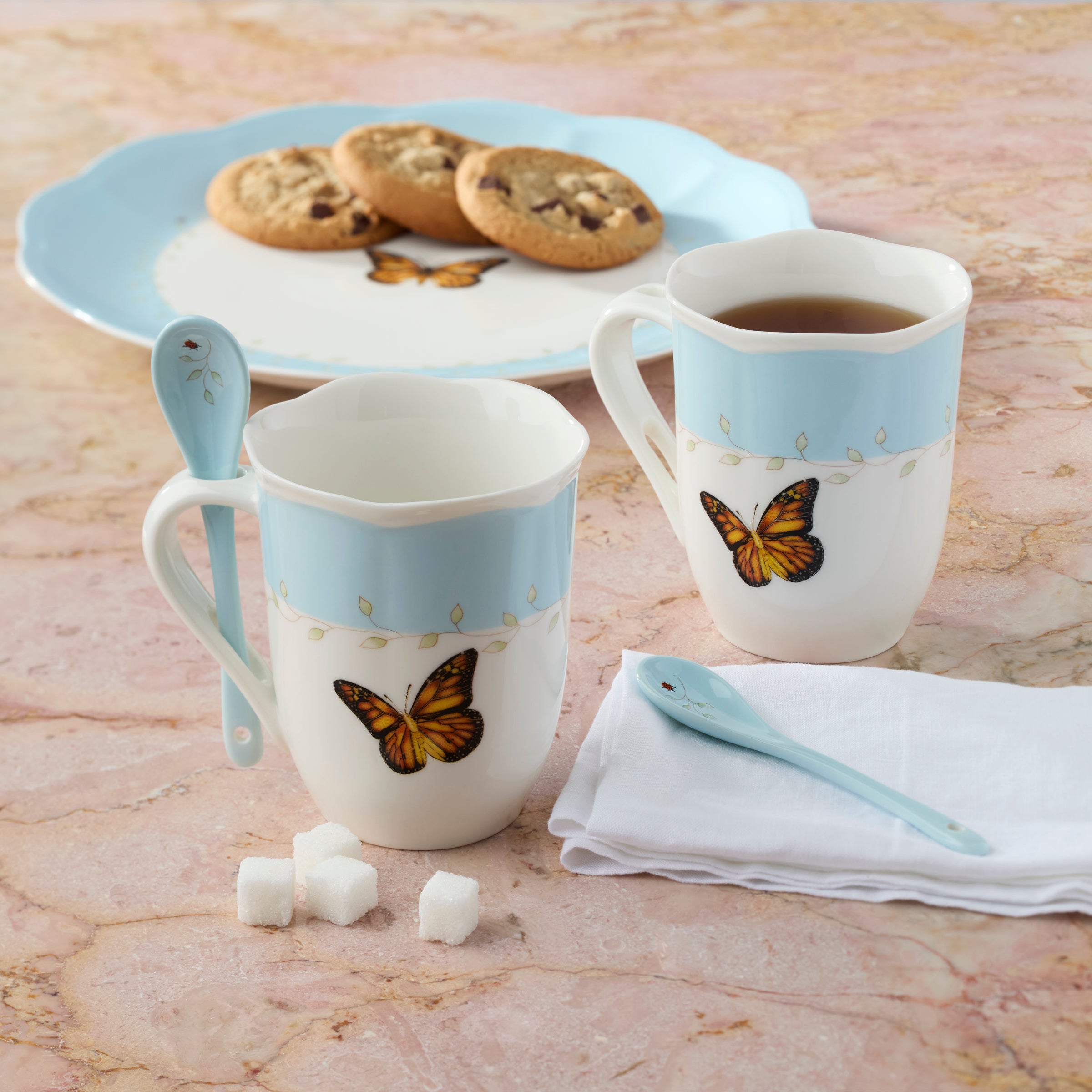 Butterfly Meadow Blue Mug Set with Spoons - 2 Piece
