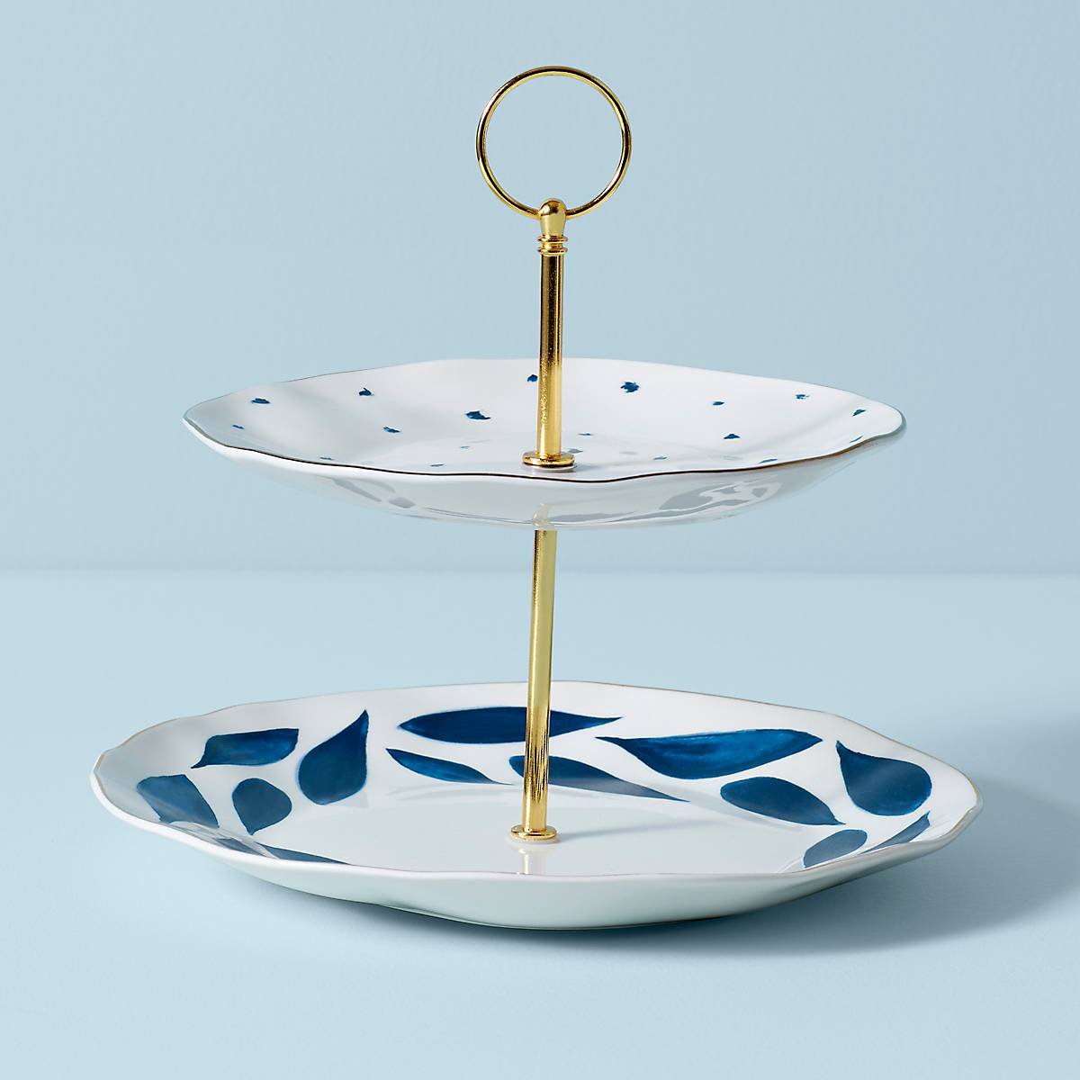 Blue Bay 2-Tiered Gold-Banded Dessert Server