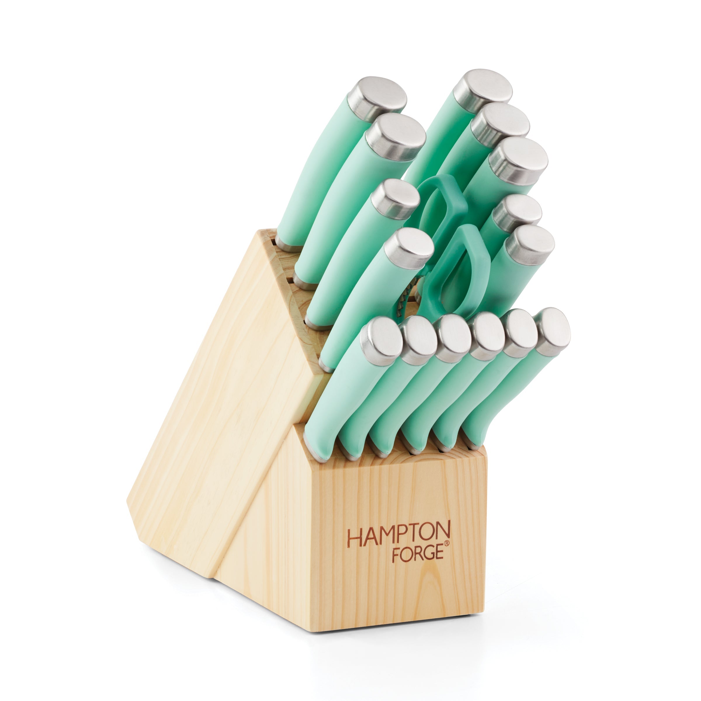 Epicure Pistachio 17-Piece Knife Block Set - Sharp Blades & Soft Grip