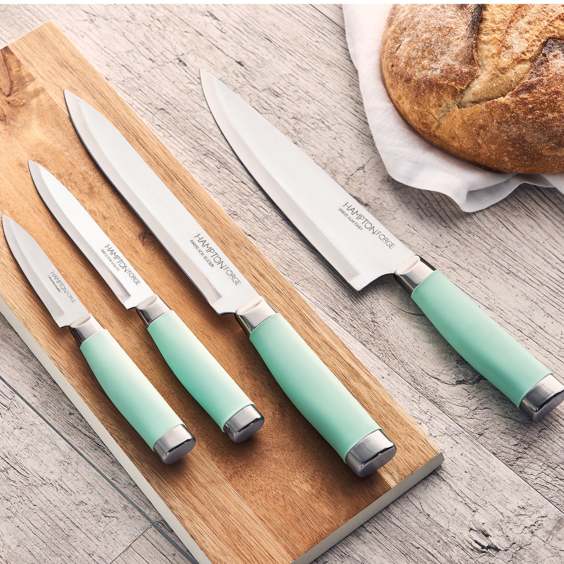 Epicure Pistachio 17-Piece Knife Block Set - Sharp Blades & Soft Grip