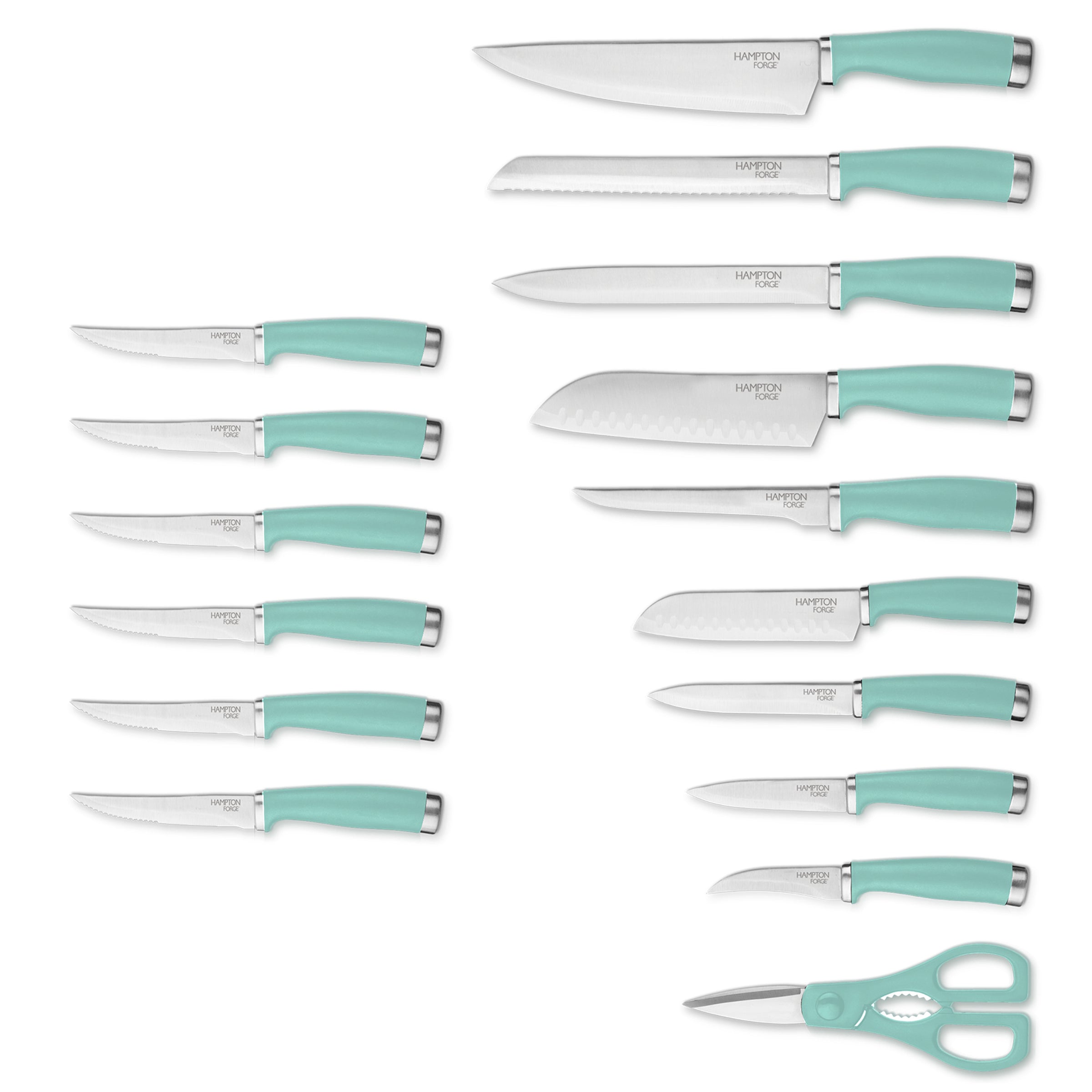 Epicure Pistachio 17-Piece Knife Block Set - Sharp Blades & Soft Grip