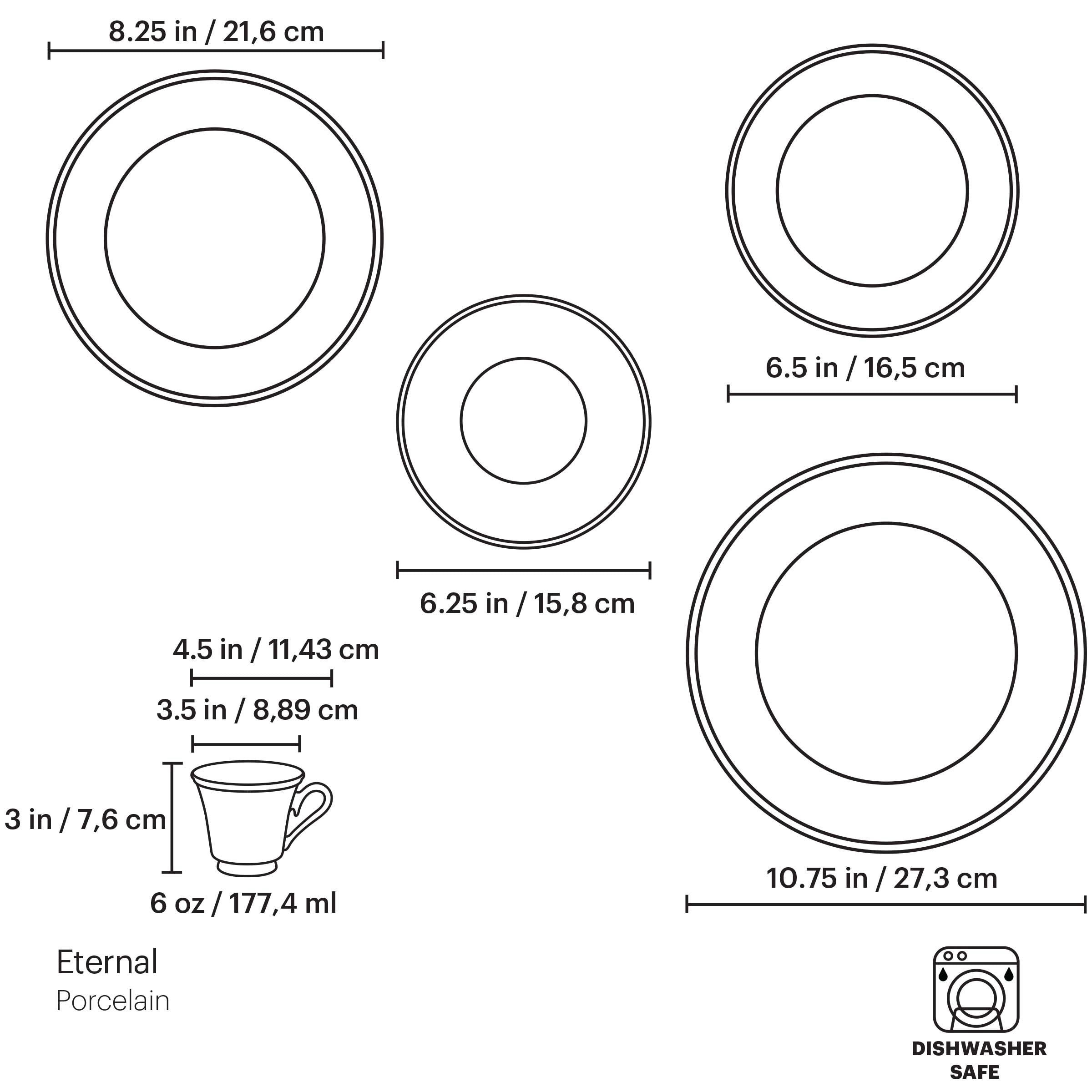 Gold-Accented Porcelain Dinnerware Set - 5-Piece Place Setting with Cup & Saucer