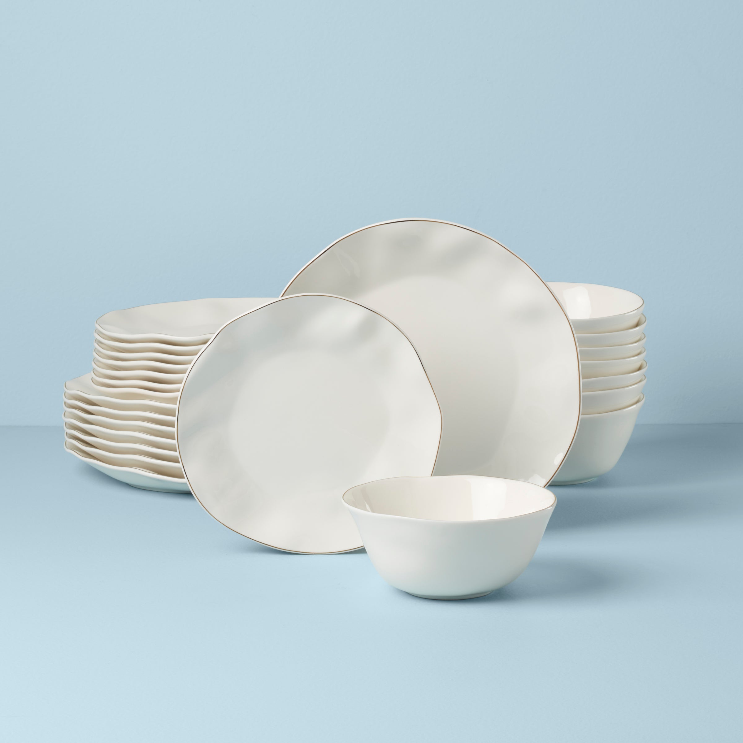 Blue Bay 24-Piece White Dinnerware Set with Gold Trim