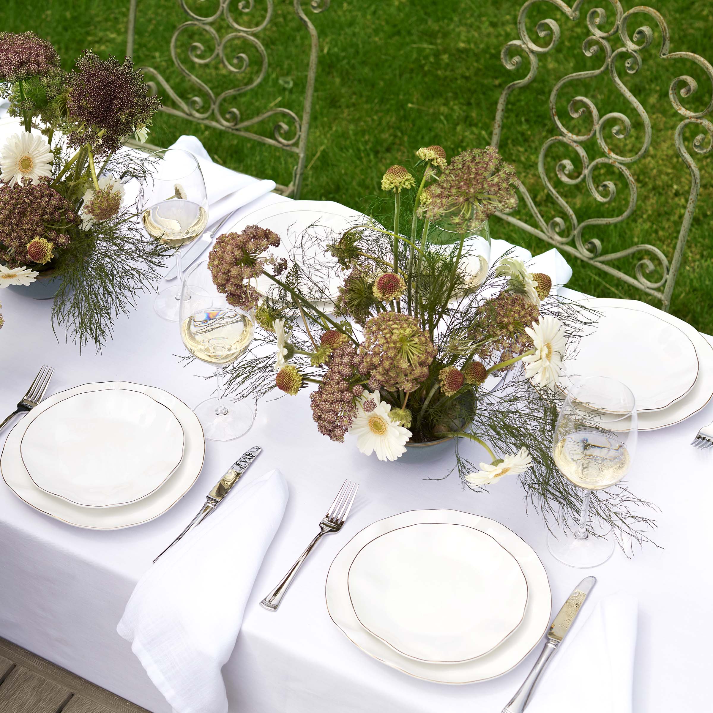 Blue Bay 24-Piece White Dinnerware Set with Gold Trim