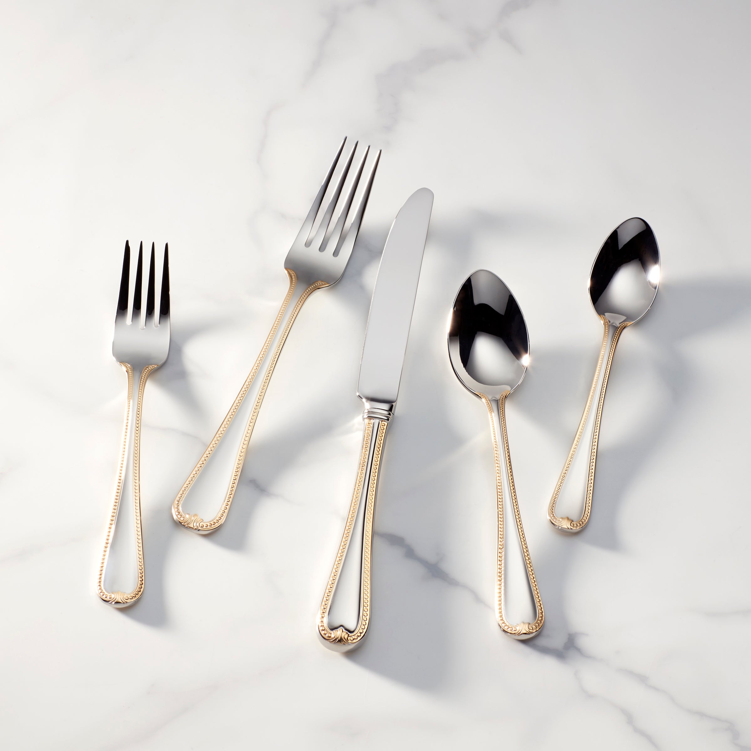 Vintage Gold-Plated 5-Piece Stainless Steel Flatware Set