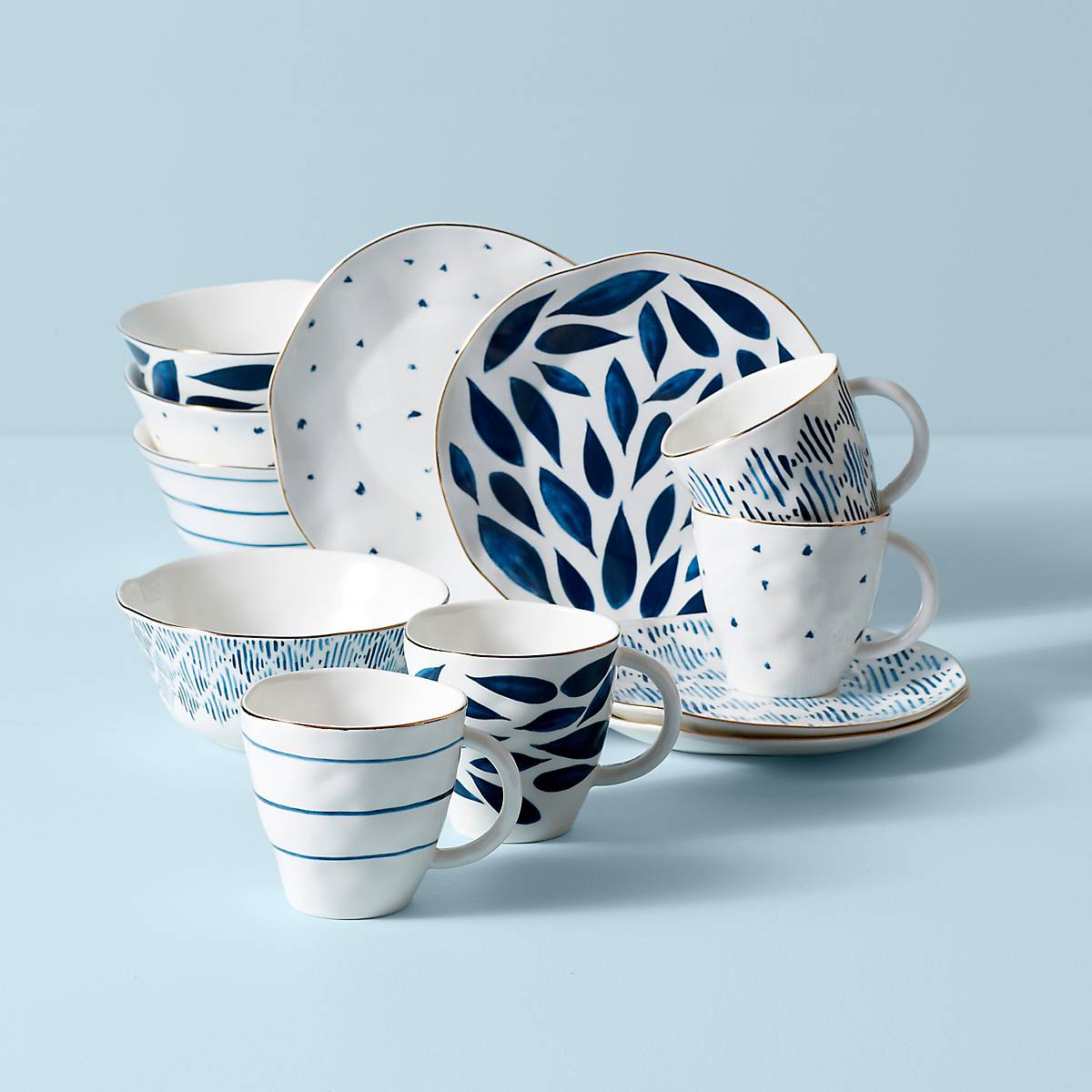 Blue Bay 12-Piece Microwave-Safe Dessert Set with Gold Trim