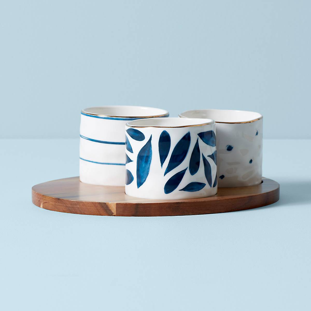 Blue Bay 3-Piece Snack Bowl Set with Wood Tray