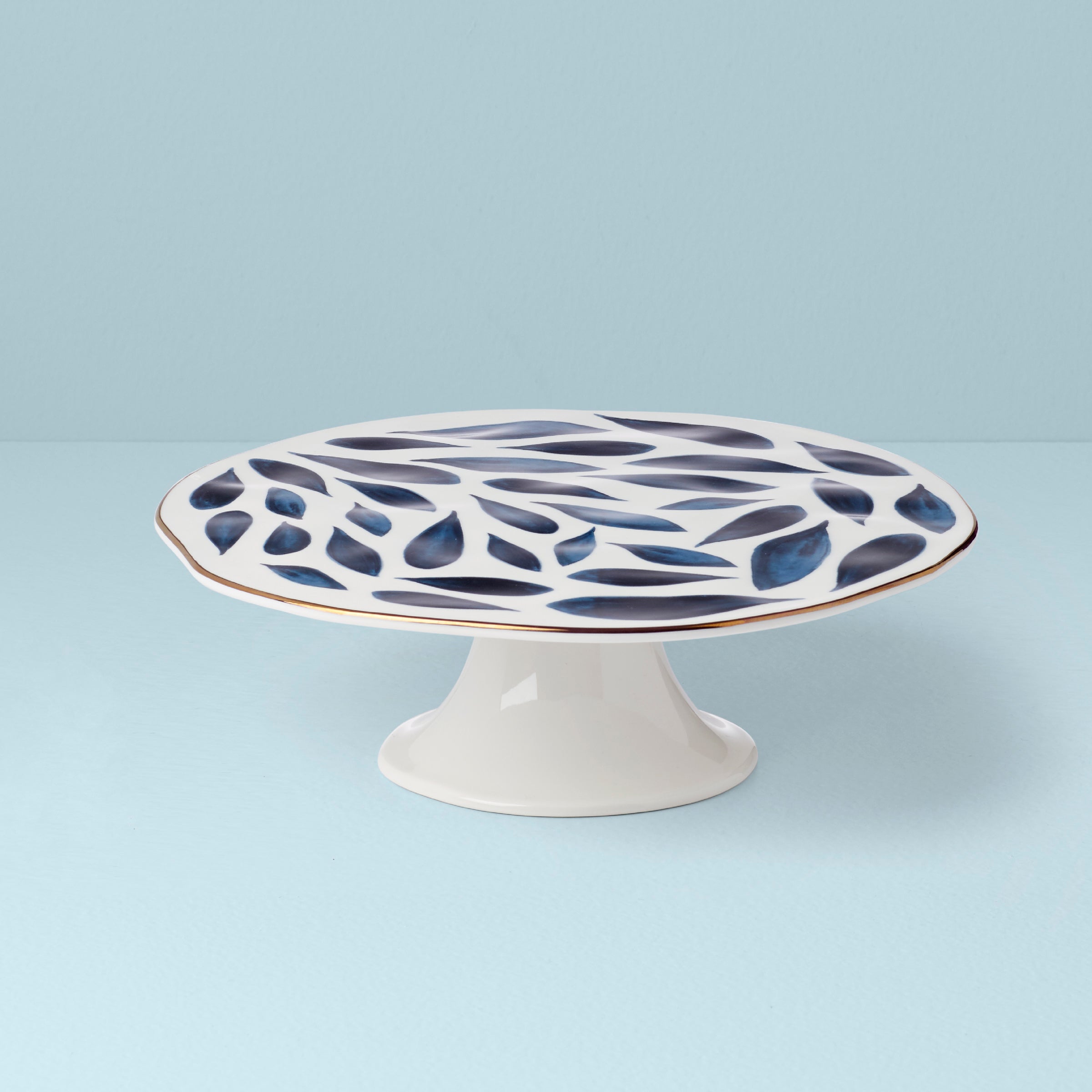 Blue Bay Gold Trim Organic Texture Cake Plate