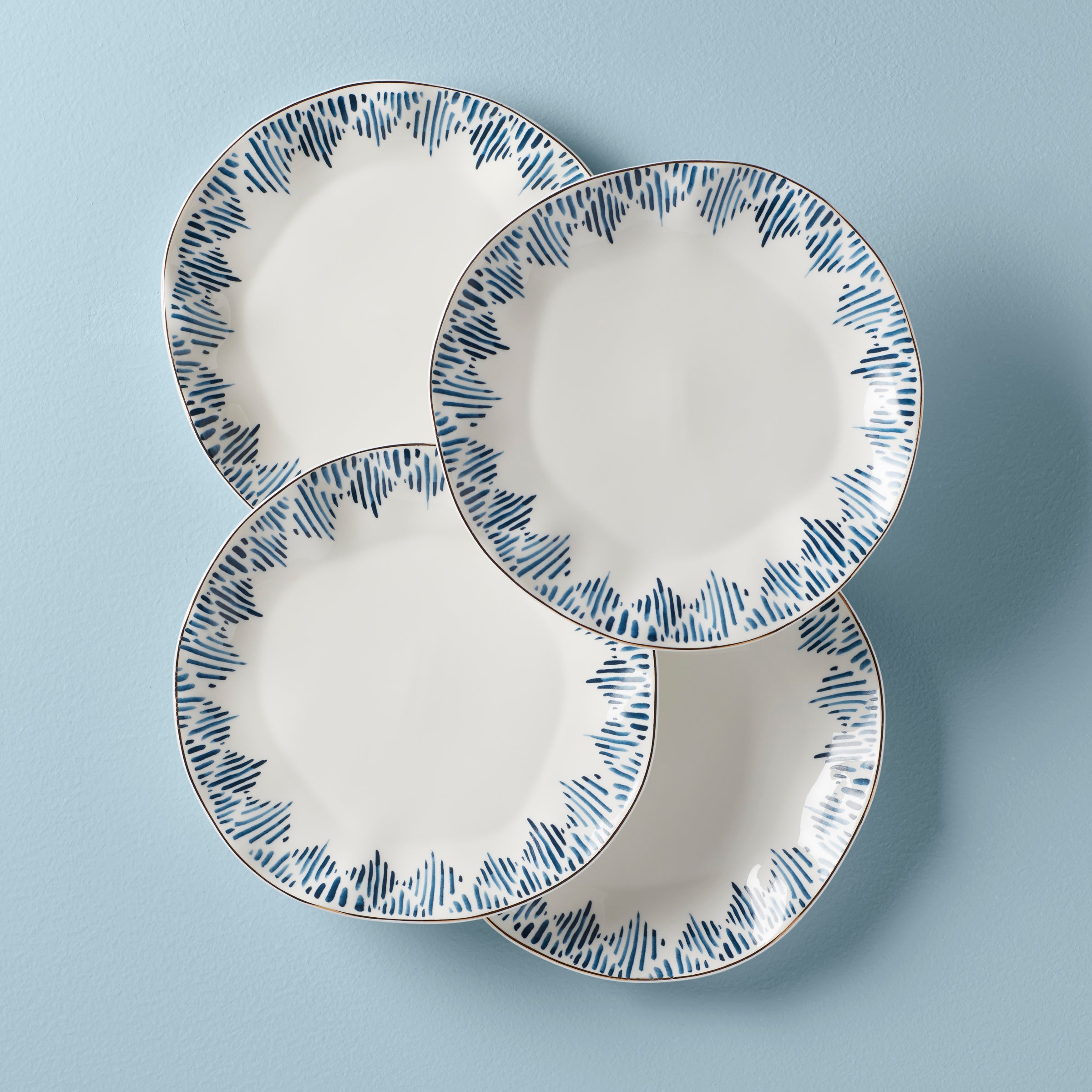 Blue Bay Porcelain Dinner Plates Set of 4 - Ikat Design, Dishwasher Safe