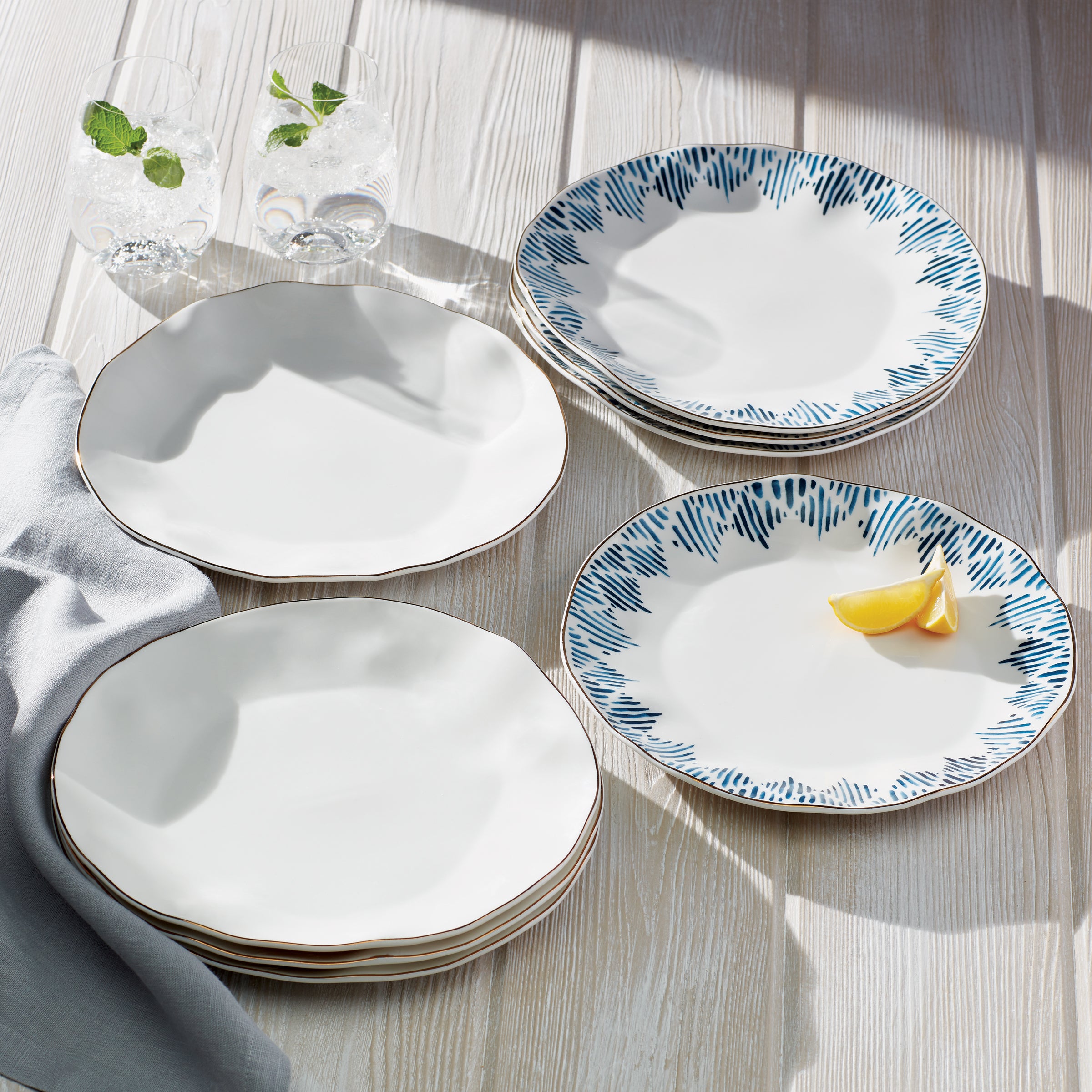 Blue Bay Porcelain Dinner Plates Set of 4 - Ikat Design, Dishwasher Safe