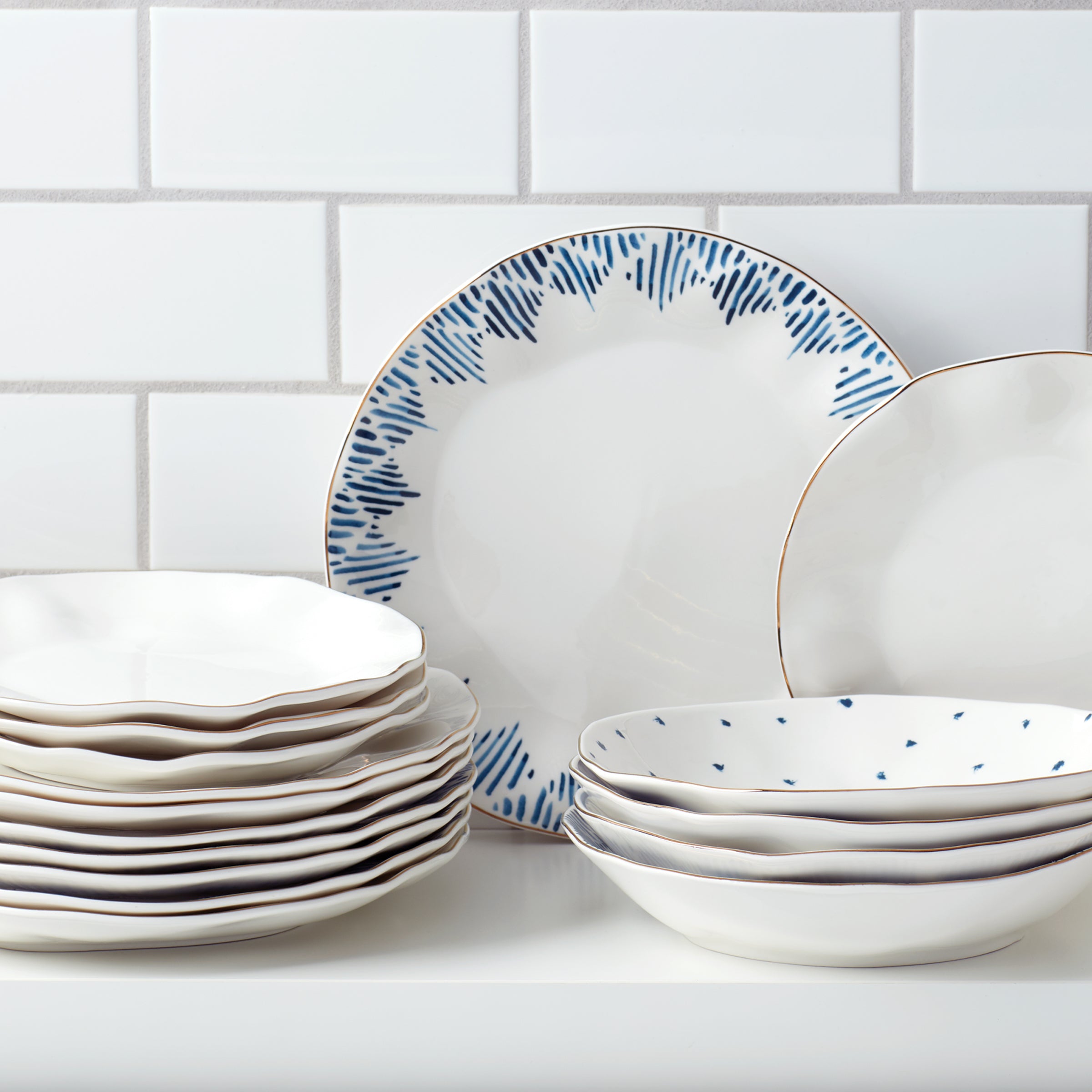 Blue Bay Porcelain Dinner Plates Set of 4 - Ikat Design, Dishwasher Safe