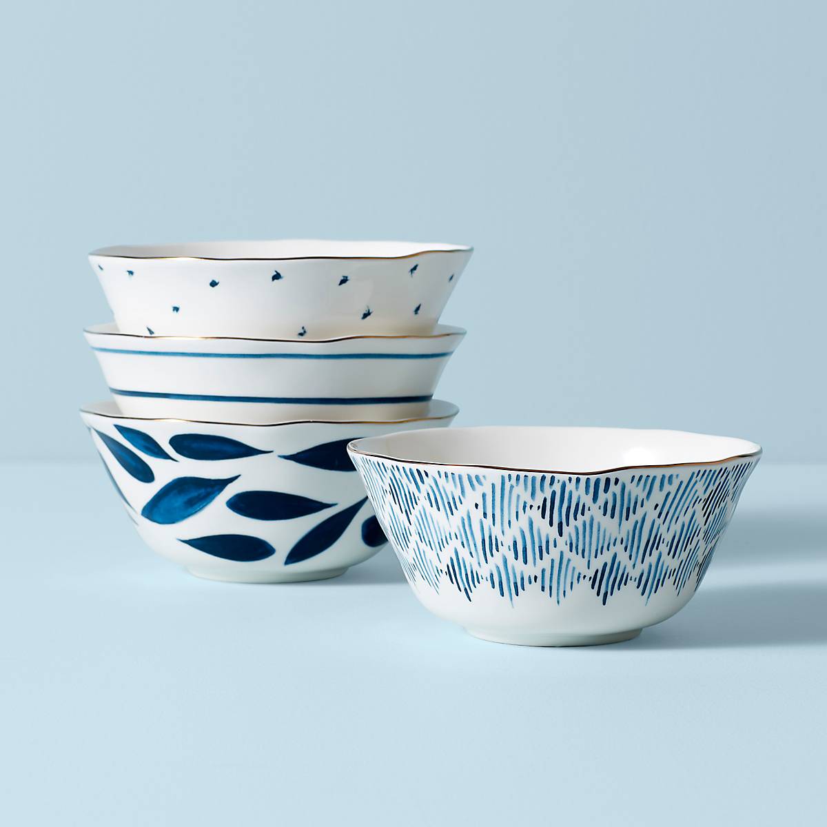 Blue Bay Ceramic Bowls Set of 4 with Gold Banding