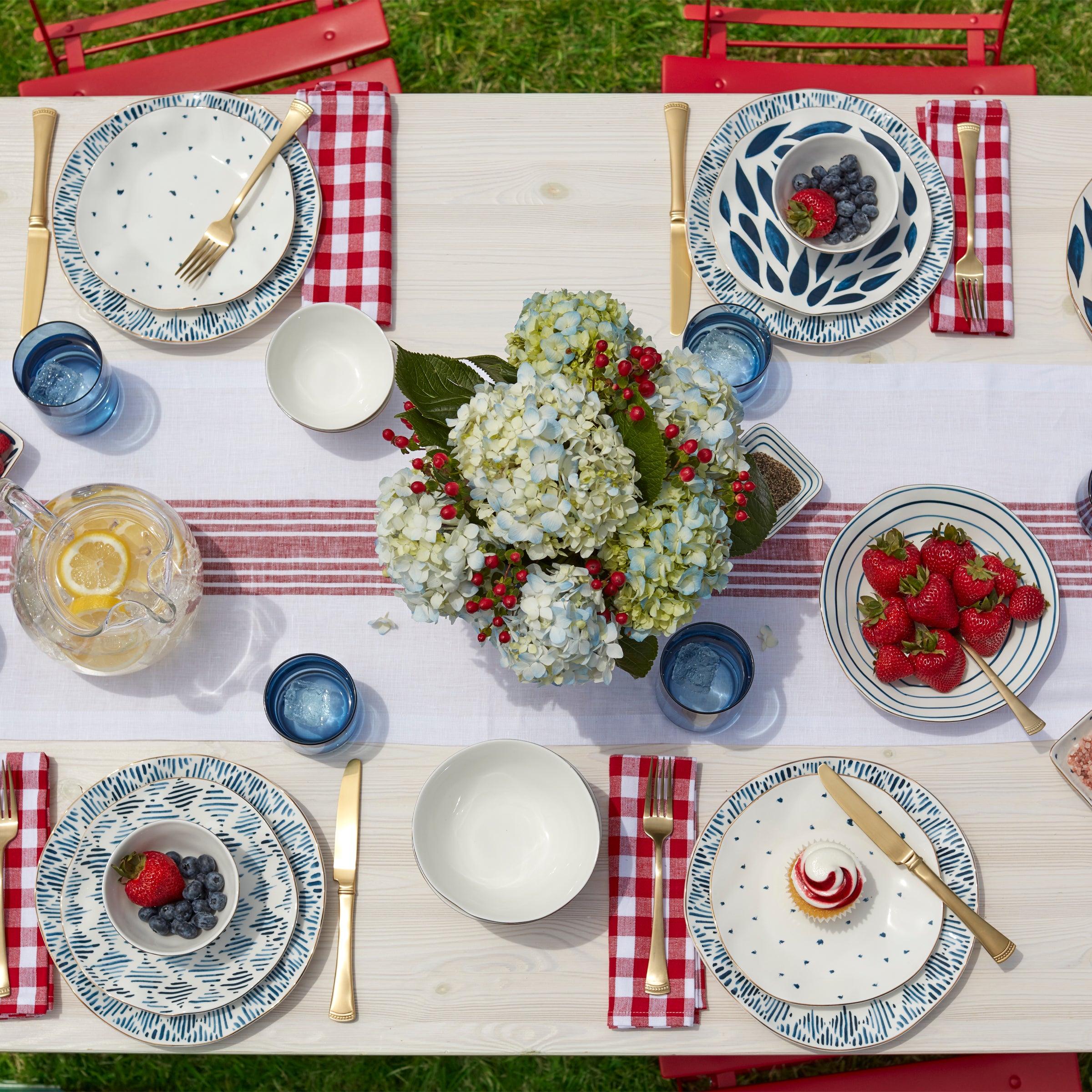 Blue Bay Ceramic Bowls Set of 4 with Gold Banding