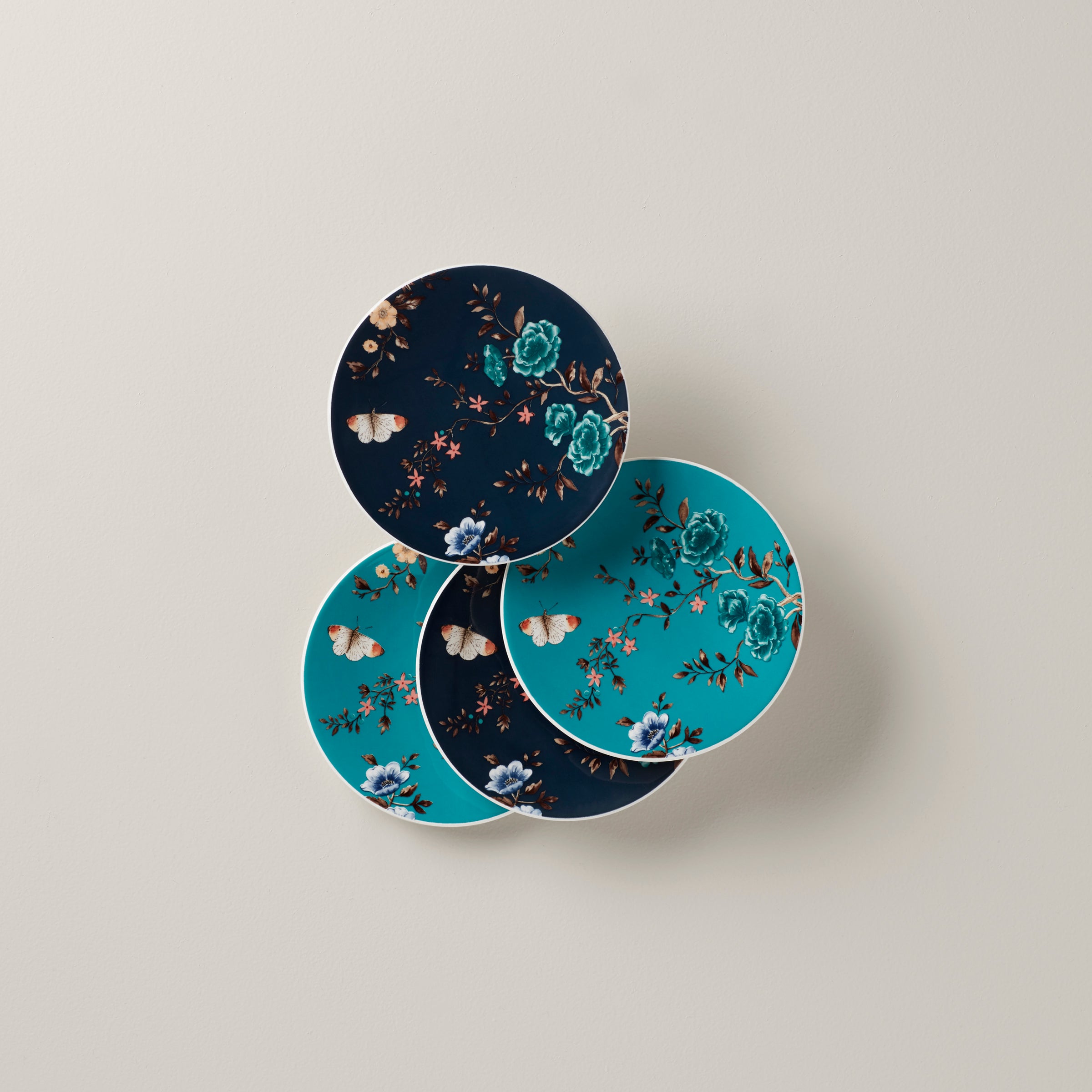 Sprig & Vine Floral Butterfly Plates - Set of 4