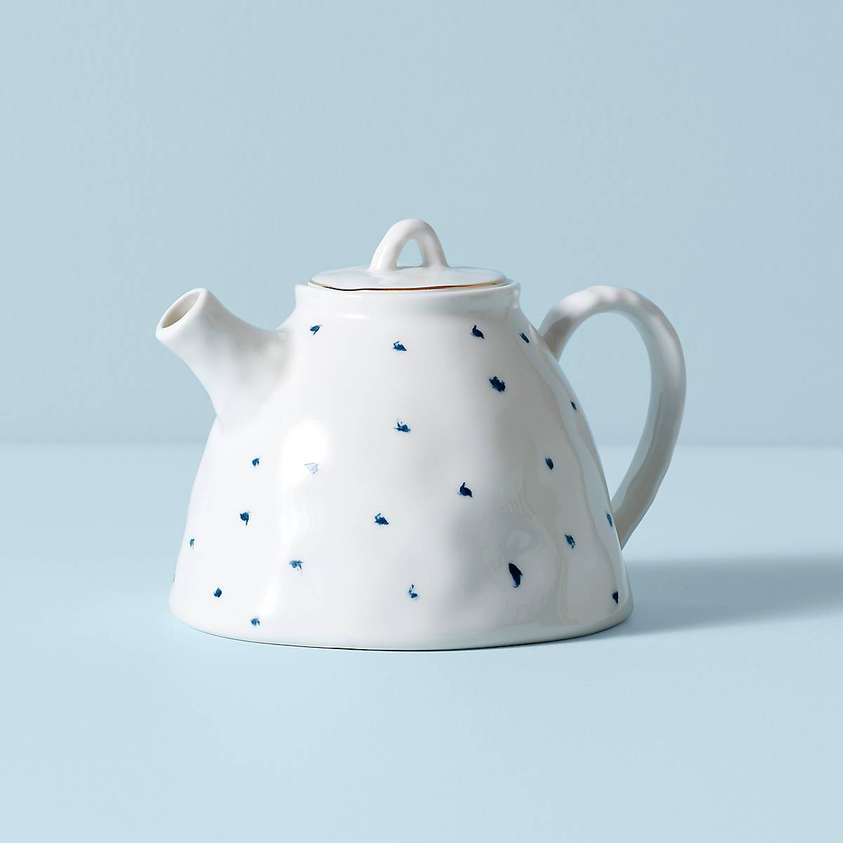 Blue Bay Porcelain Teapot with Gold Accent & Dot Pattern