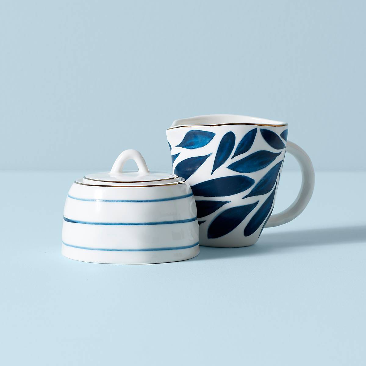 Blue Bay Striped Creamer and Sugar Bowl Set for Tea & Coffee