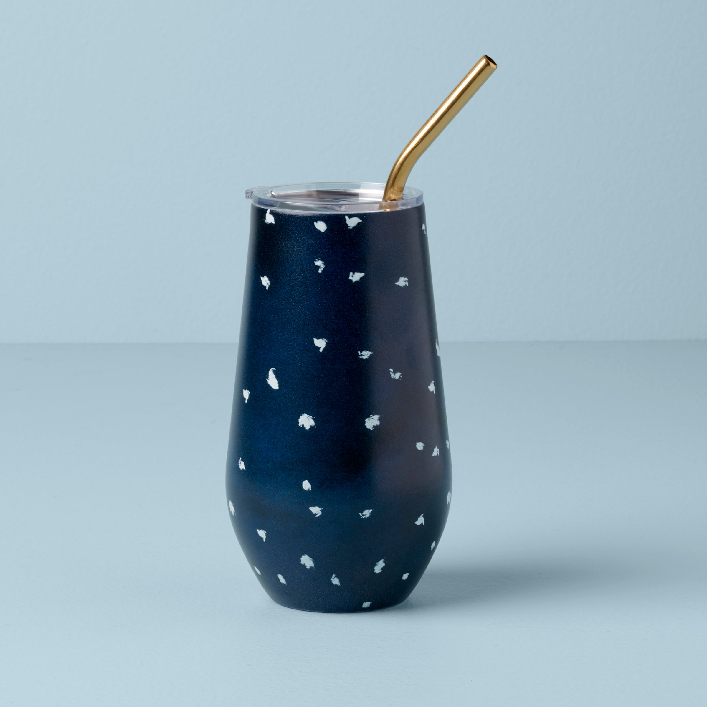 Blue Bay Dot Stainless Steel Wine Tumbler with Straw - Insulated & Leakproof