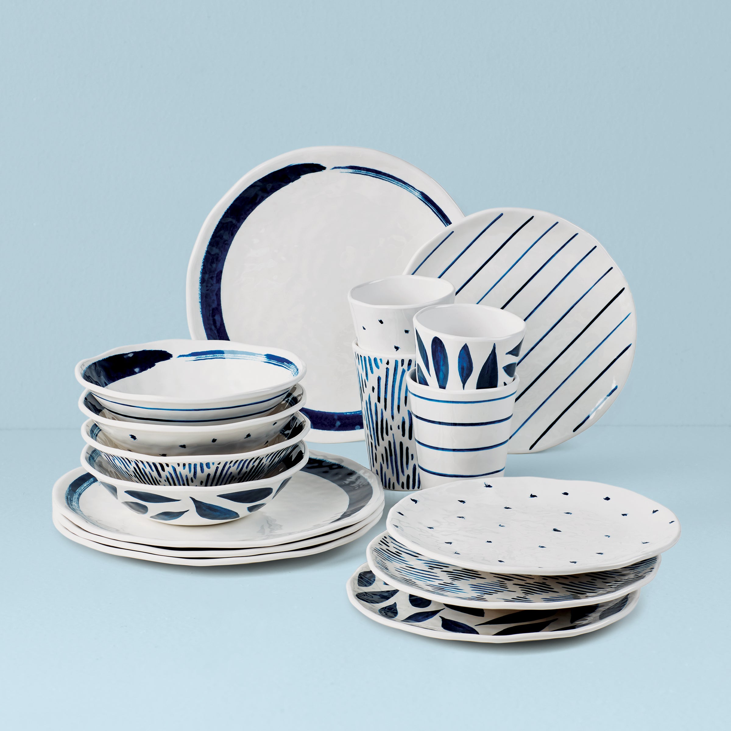 Blue Bay 16-Piece Melamine Dinnerware Set for Outdoor & Everyday Use