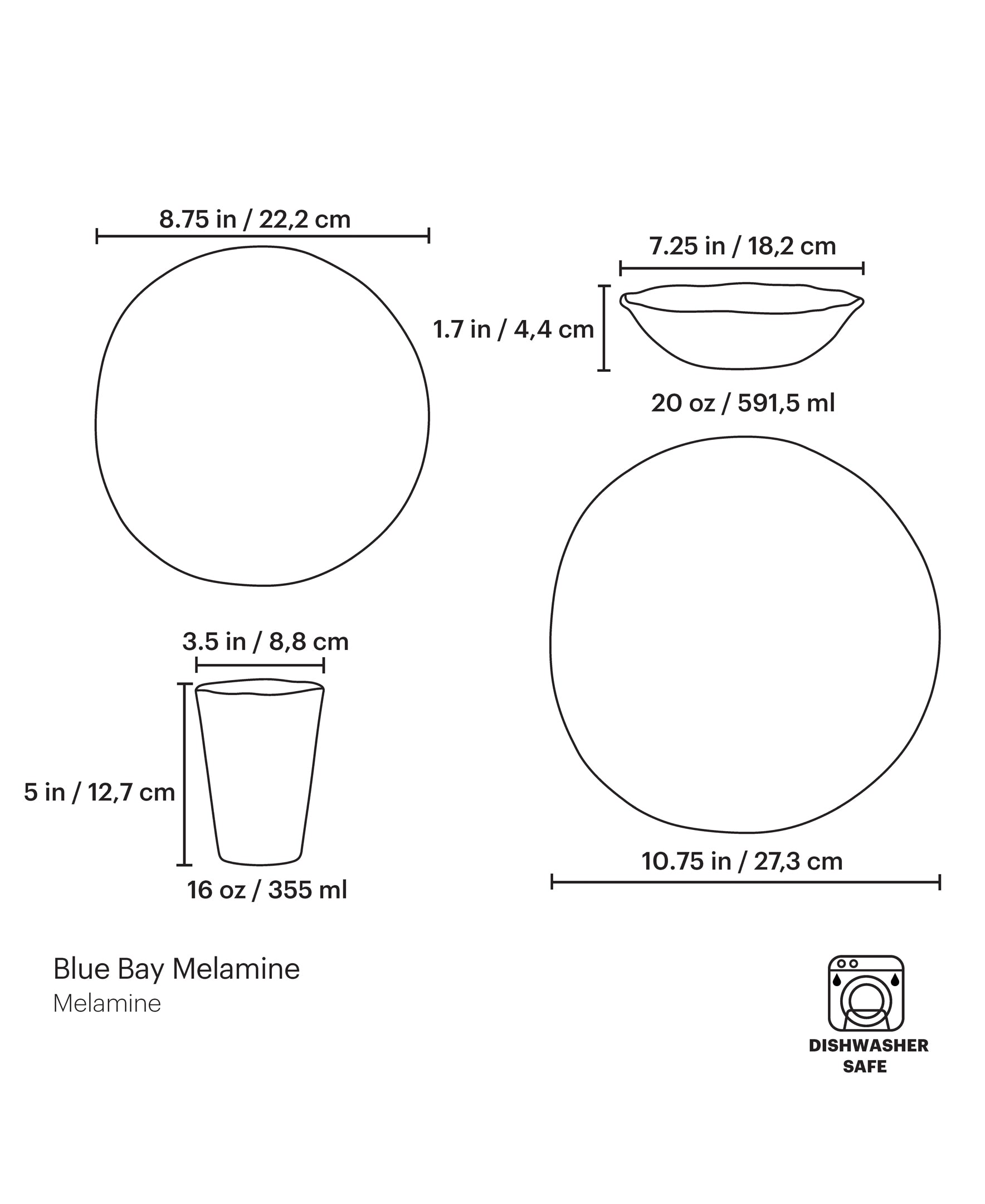 Blue Bay 16-Piece Melamine Dinnerware Set for Outdoor & Everyday Use