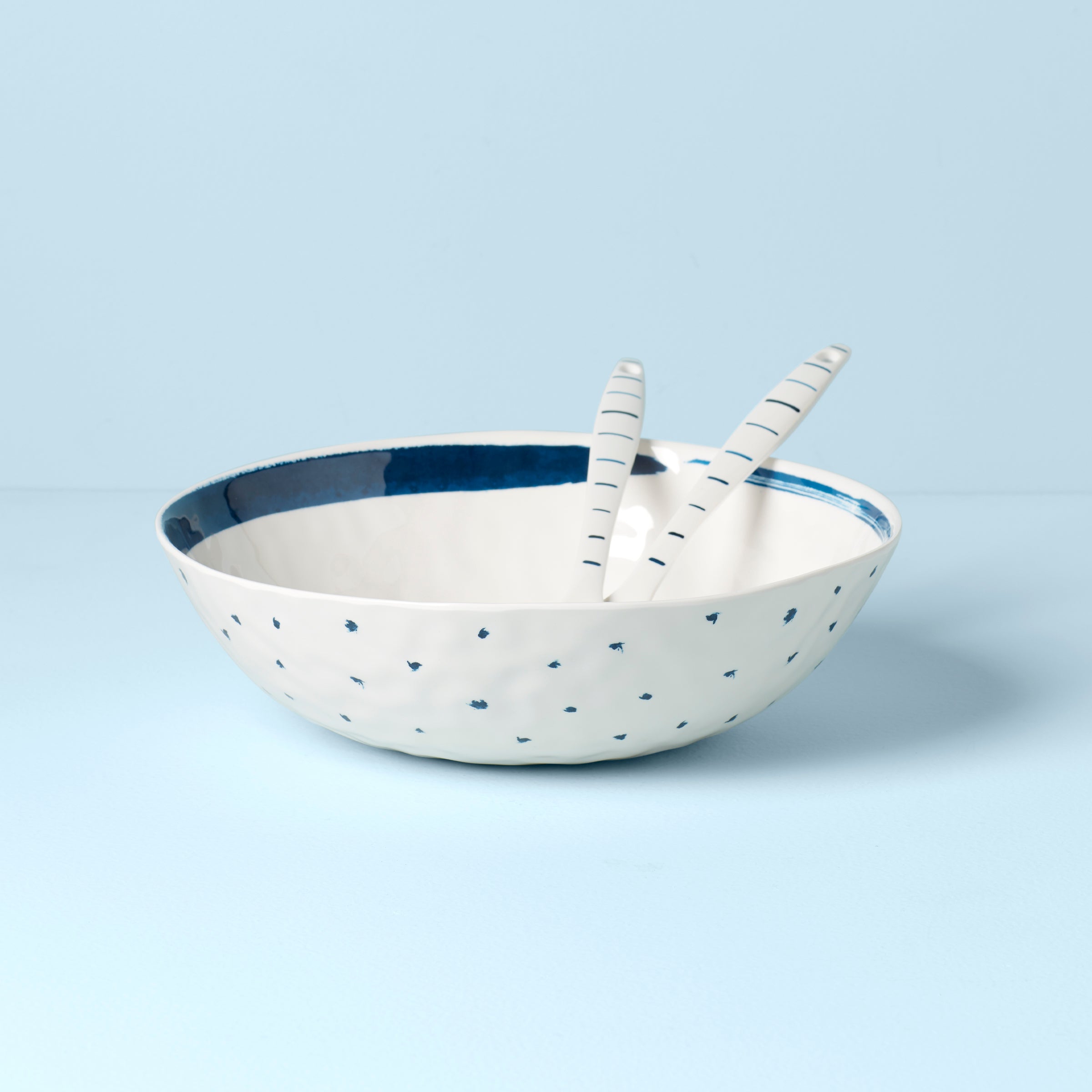Blue Bay Melamine Salad Bowl Set with Servers – Boho Style
