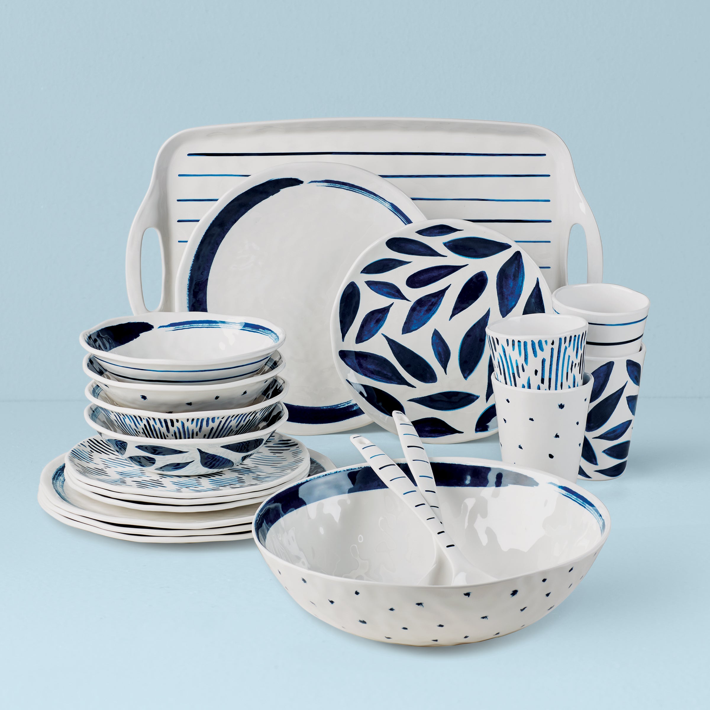 Blue Bay Melamine Dinnerware Set - 20-Piece Boho Style for Outdoor & Everyday Use